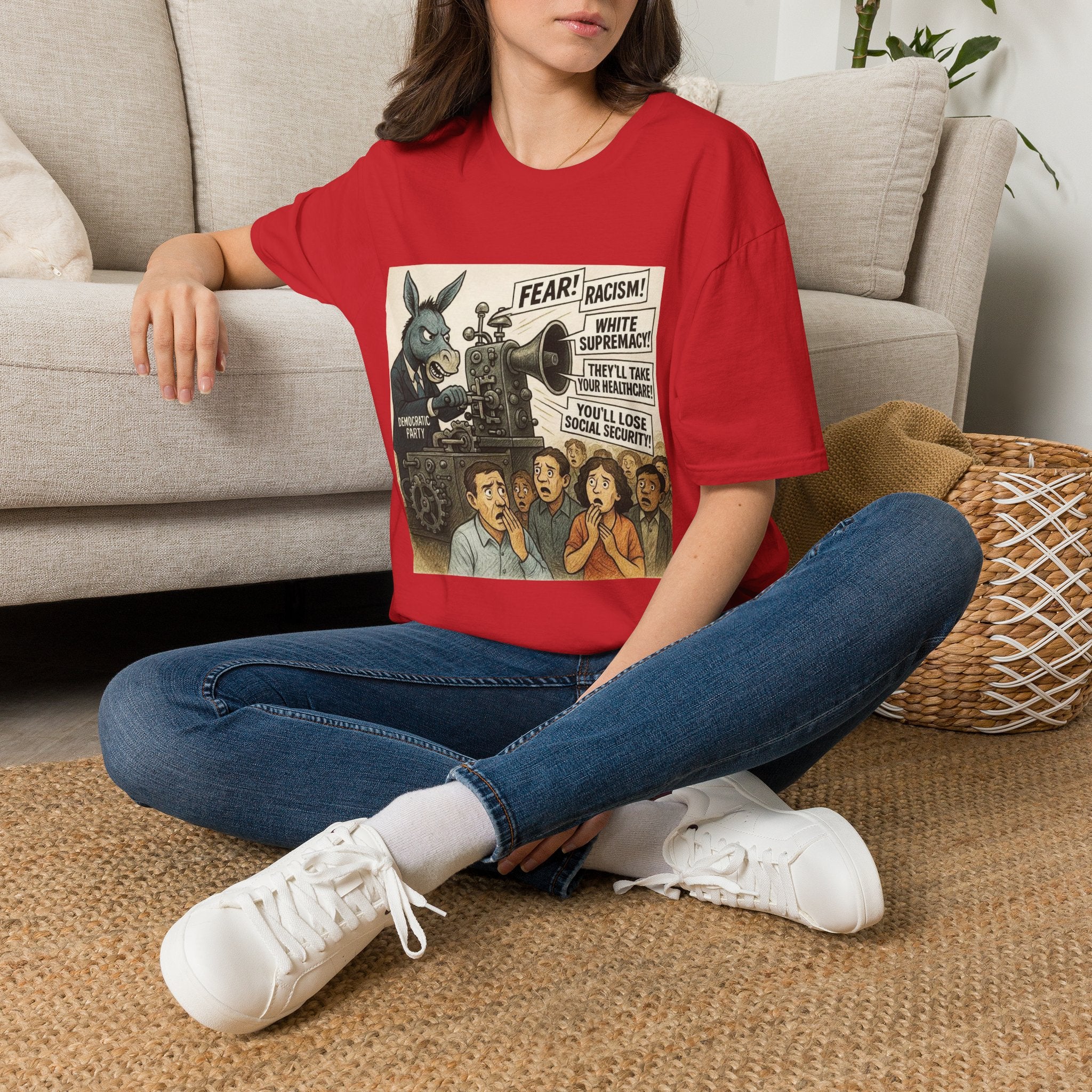 Graphic T-Shirt — Vintage Political Cartoon ‘Fear! Racism! White Supremacy!’