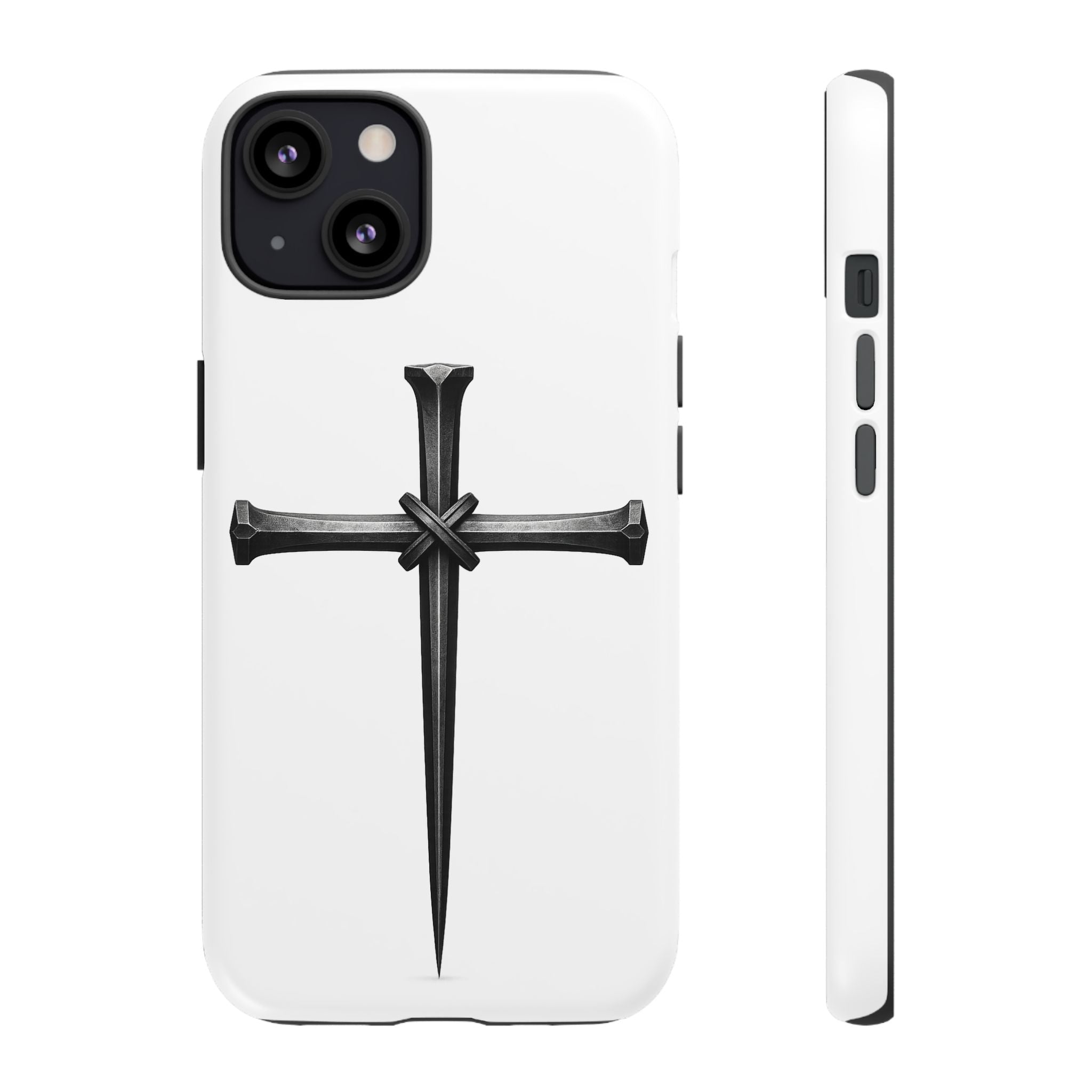 Nail Cross Tough Phone Case – Minimal Gothic Christian Armor for Samsung & iPhone