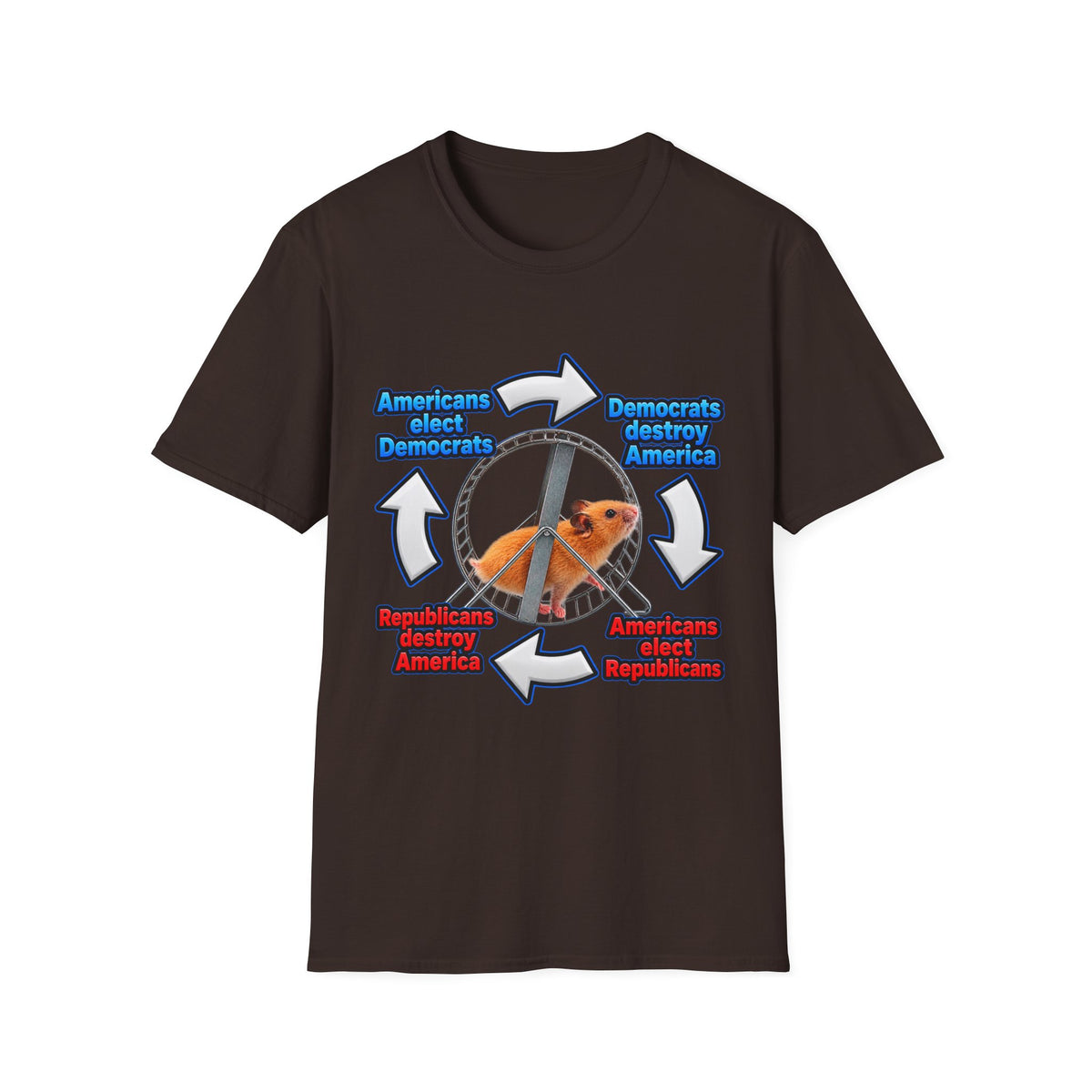 Hamster Wheel Politics T-Shirt — "Americans Elect/Destroy" Satire Tee