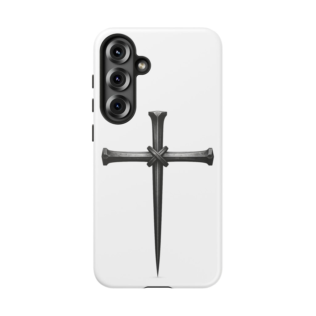Nail Cross Tough Phone Case – Minimal Gothic Christian Armor for Samsung & iPhone
