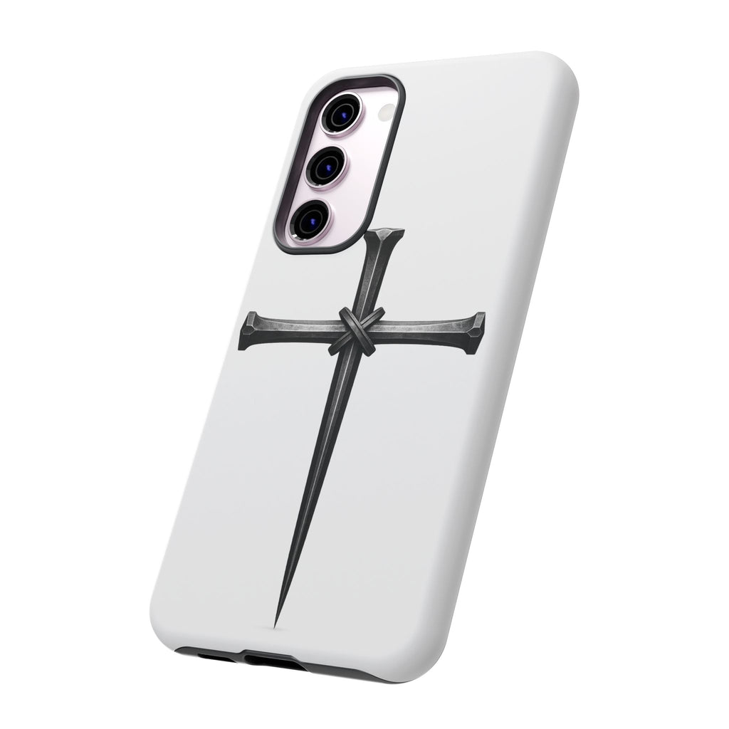 Nail Cross Tough Phone Case – Minimal Gothic Christian Armor for Samsung & iPhone