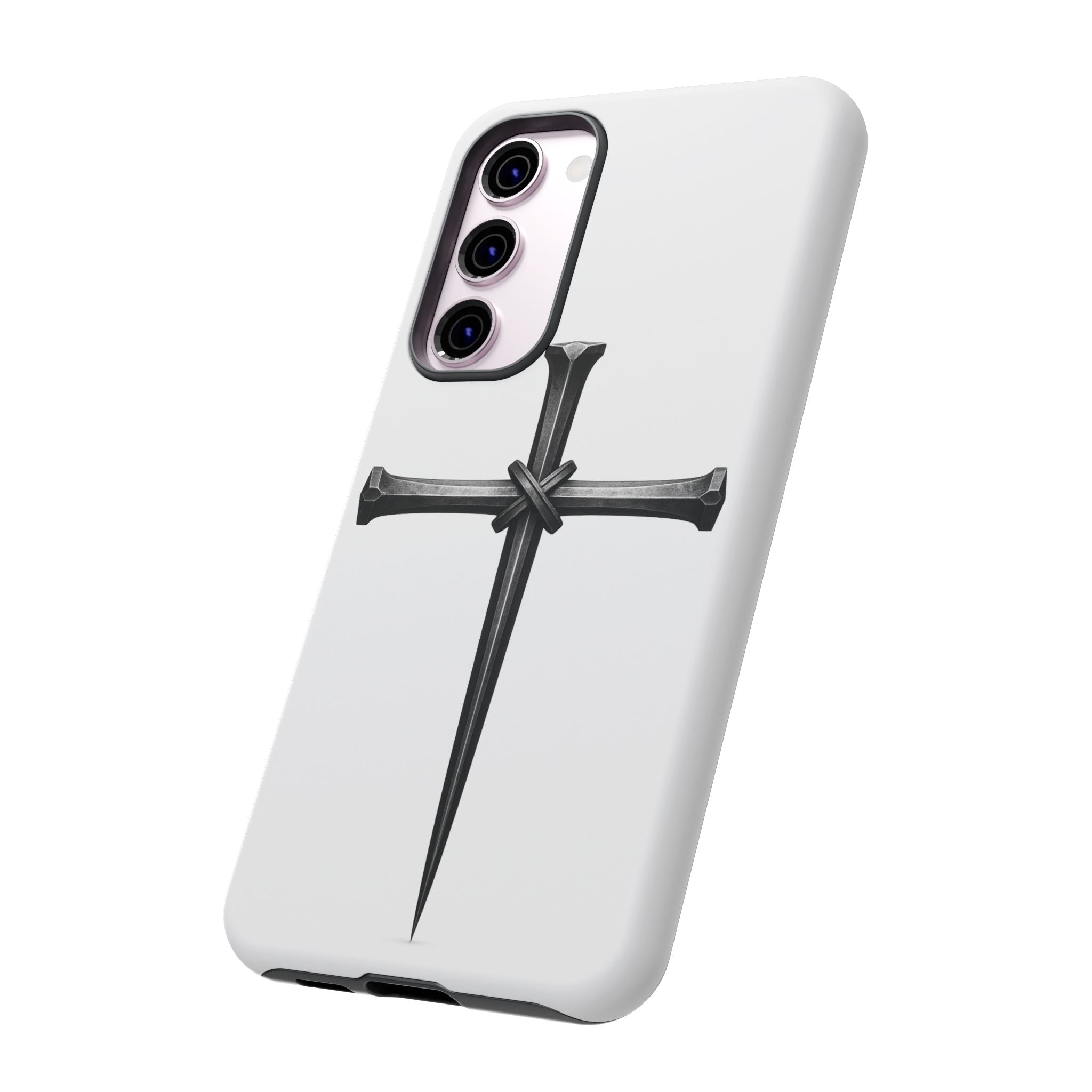 Nail Cross Tough Phone Case – Minimal Gothic Christian Armor for Samsung & iPhone