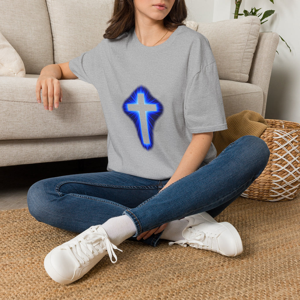 Blue Glowing Cross T‑Shirt — Christian Faith Graphic Tee