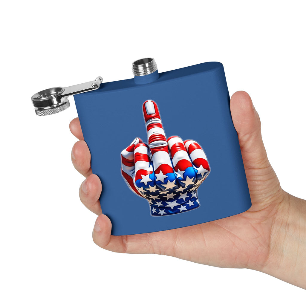 6oz Stainless Steel Flask — Patriotic Middle Finger USA Flag Design