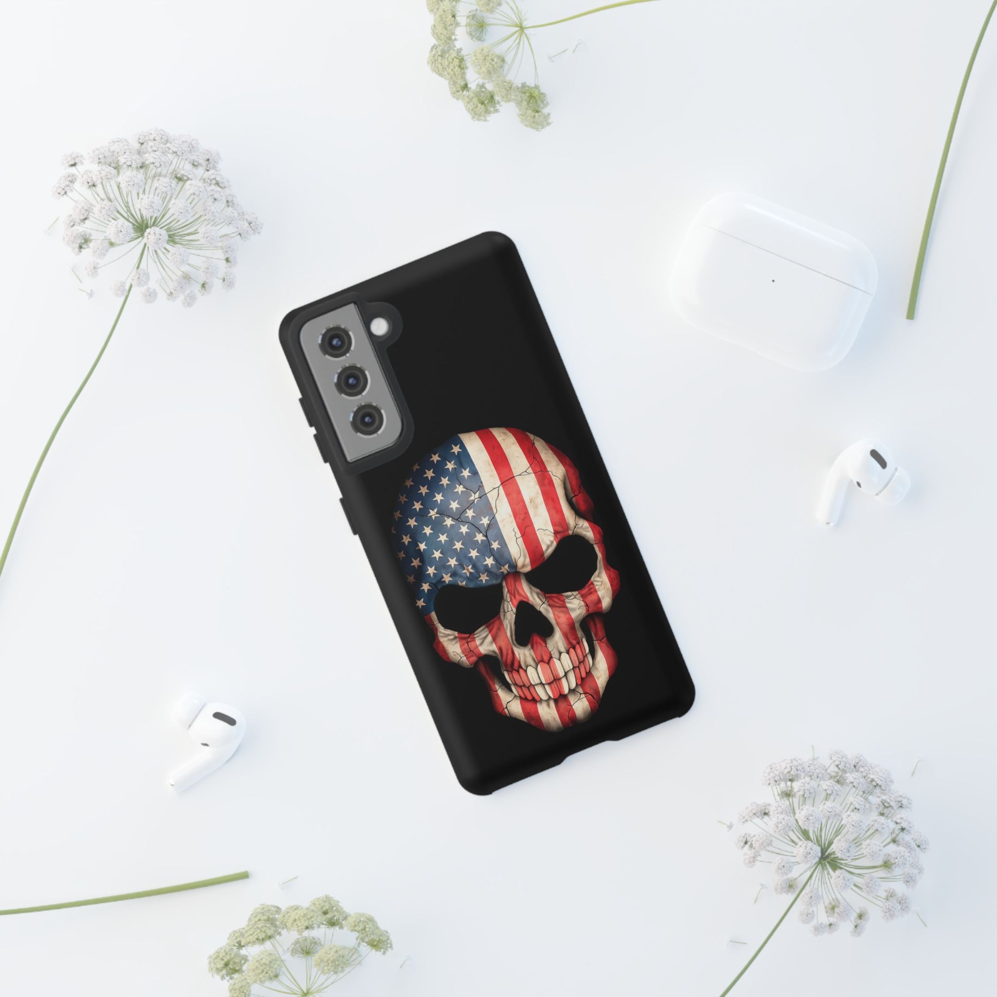 American Flag Skull Phone Case - Patriotic Tough Protective Cover
