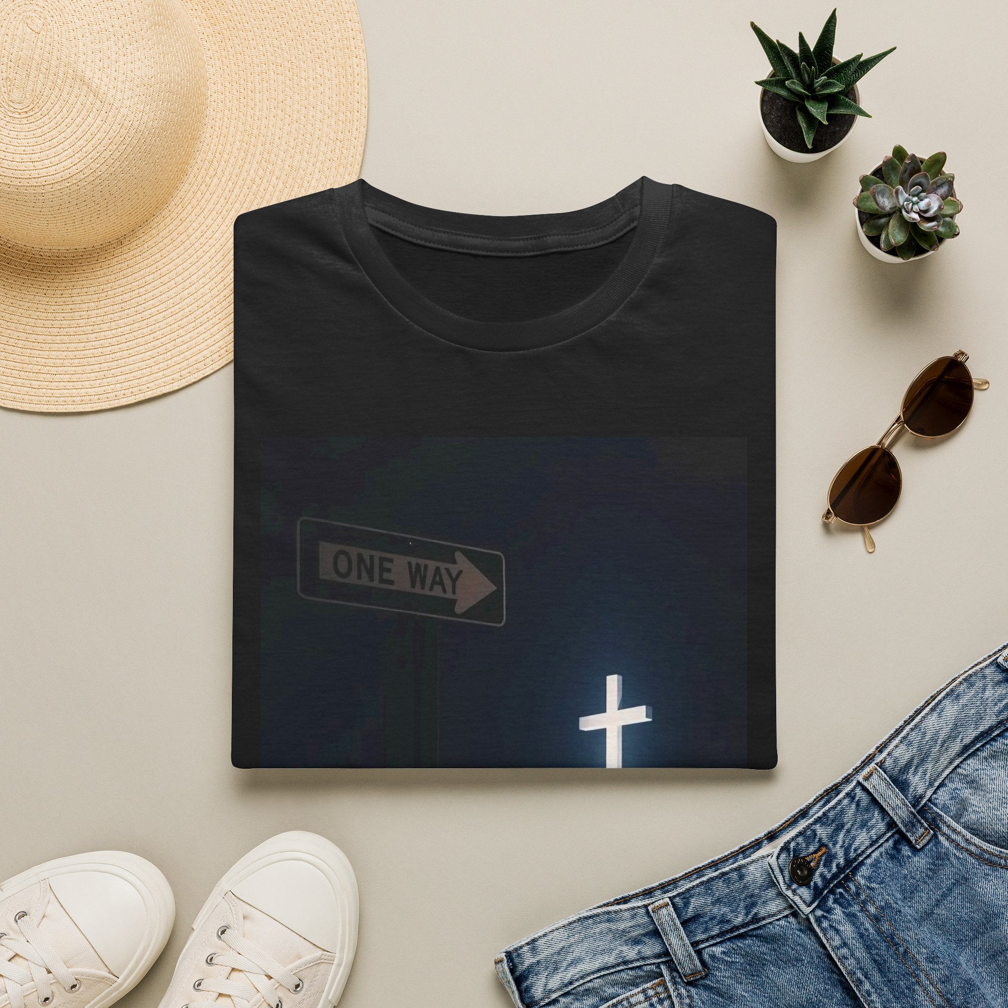 Christian Cross T-Shirt - One Way Street Sign Faith Tee