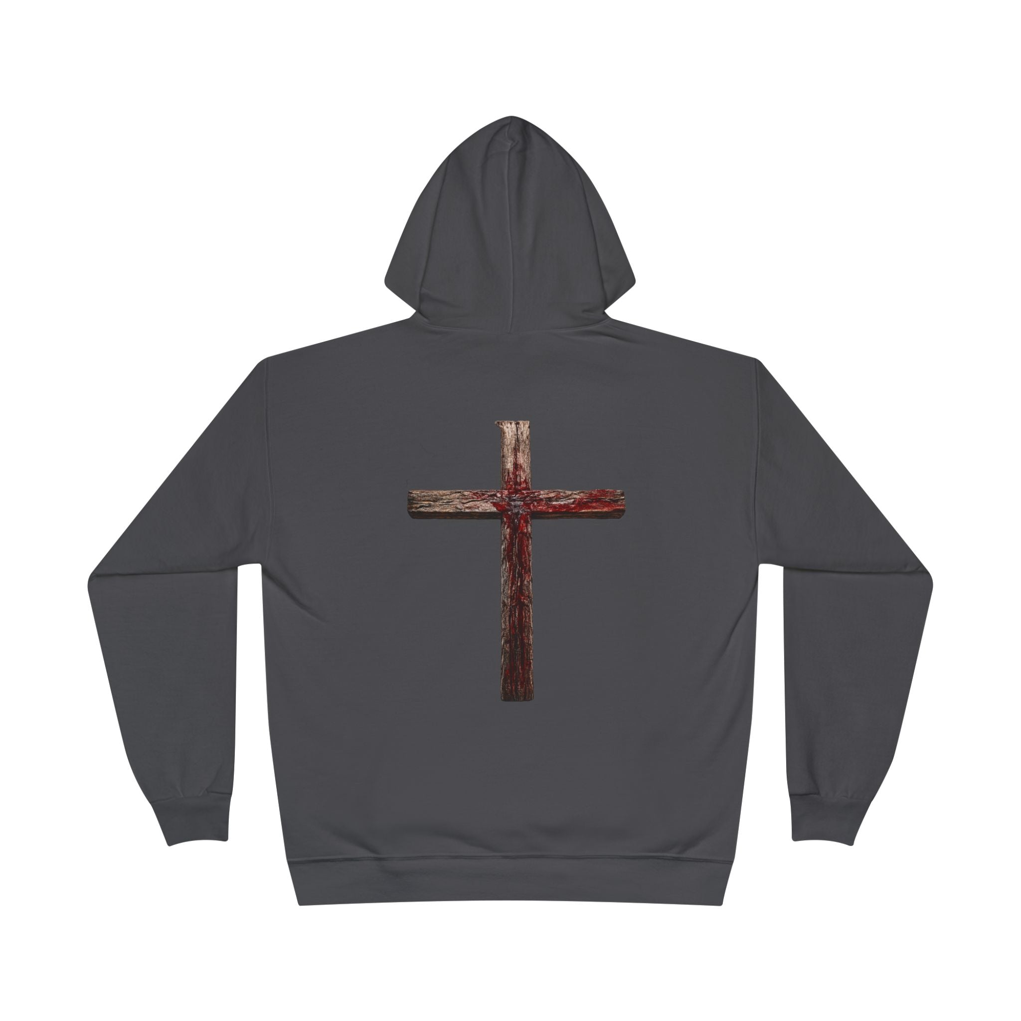 Christian Cross Hoodie — Blue Glow Front & Rustic Back Pullover