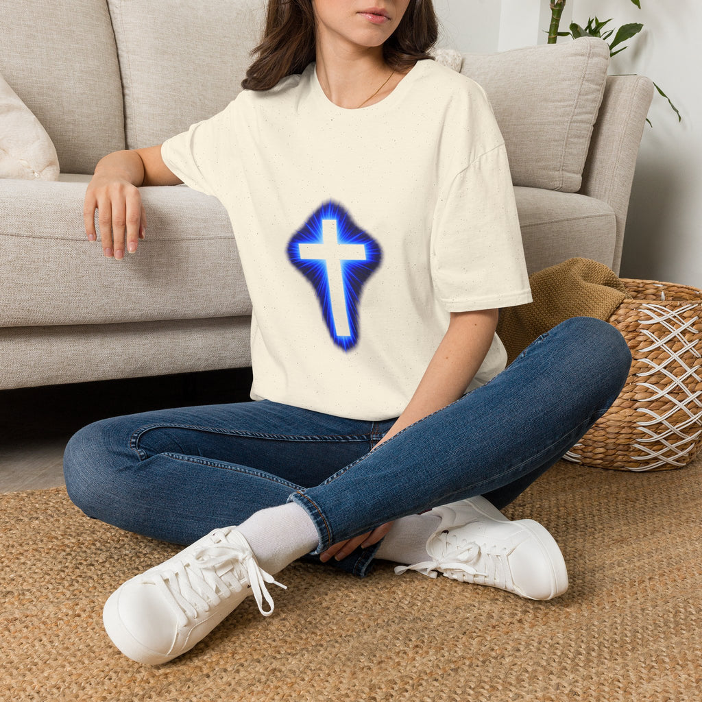 Blue Glowing Cross T‑Shirt — Christian Faith Graphic Tee
