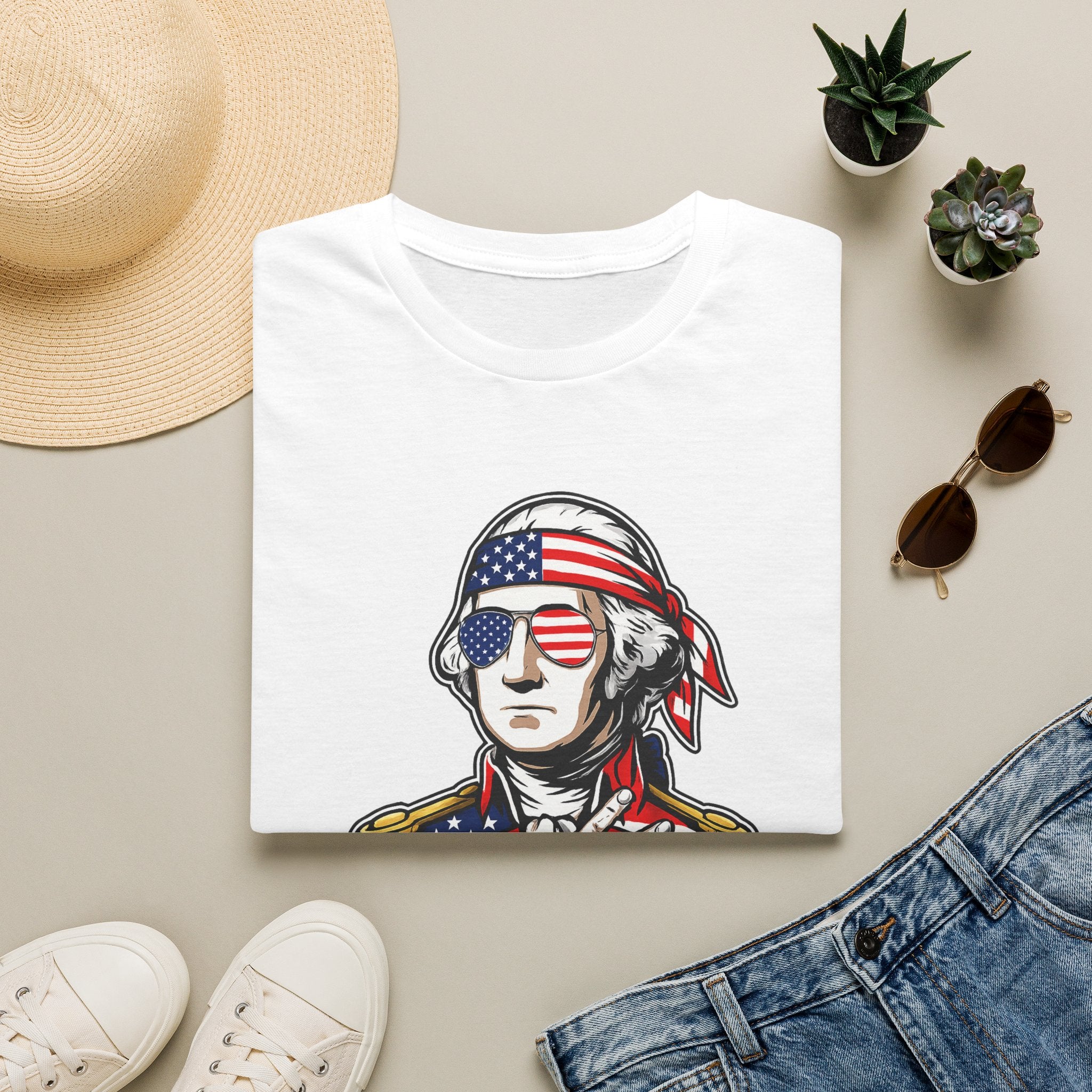Patriotic George Washington T-Shirt – American Flag Bandana & Shades Tee