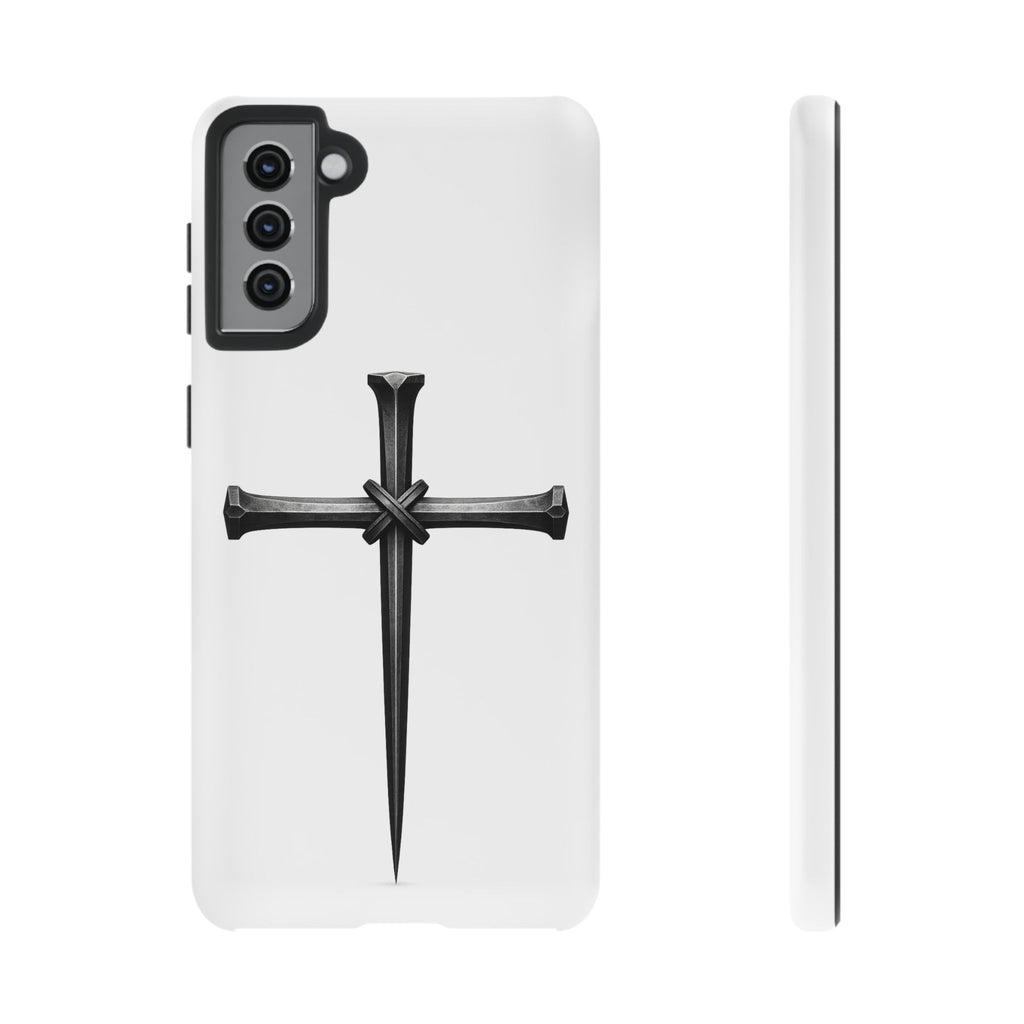 Nail Cross Tough Phone Case – Minimal Gothic Christian Armor for Samsung & iPhone