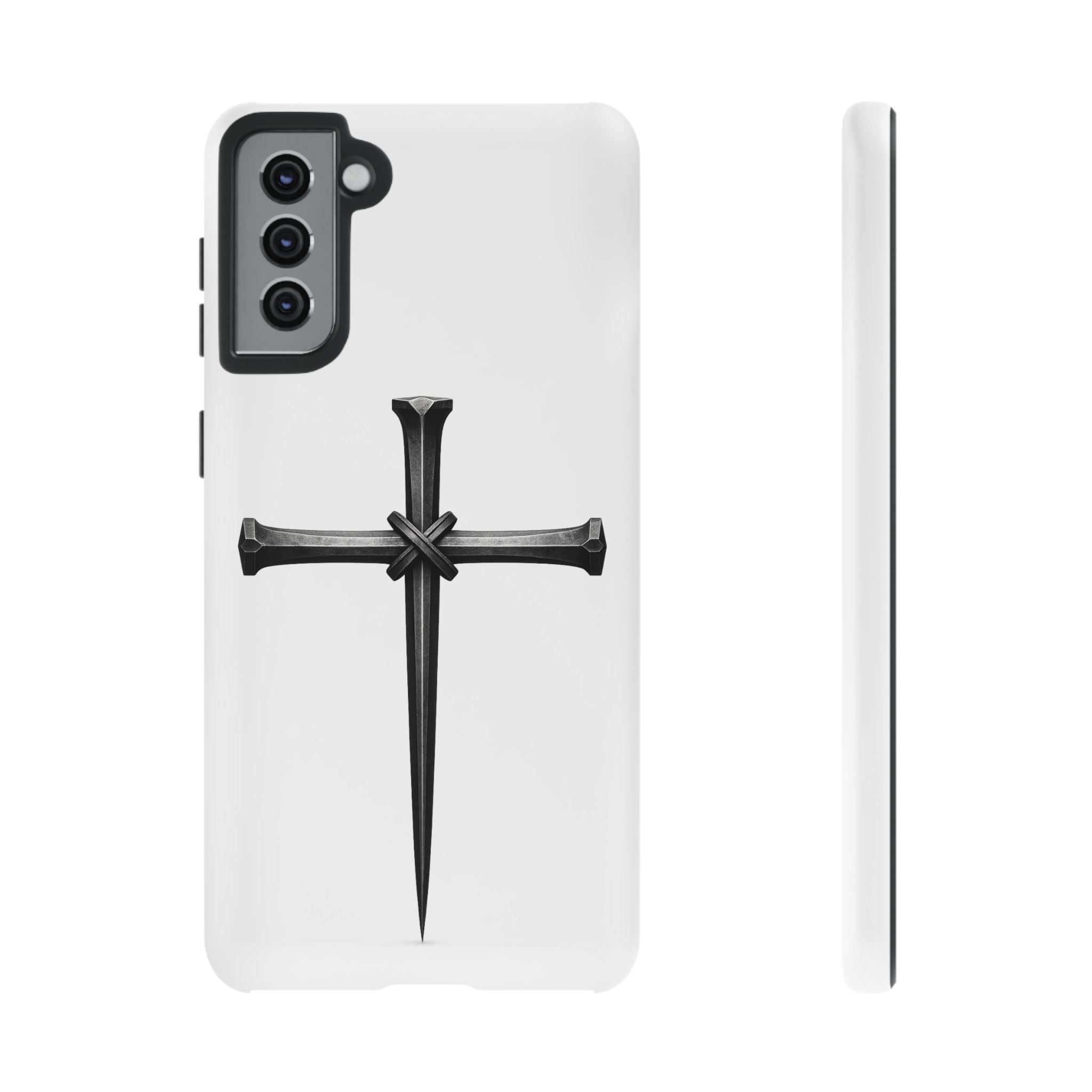 Nail Cross Tough Phone Case – Minimal Gothic Christian Armor for Samsung & iPhone