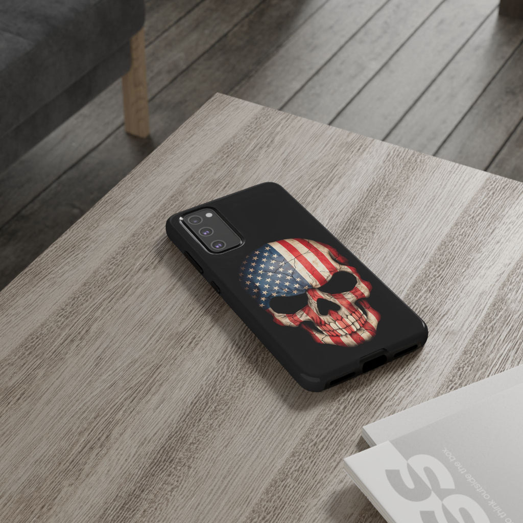 American Flag Skull Phone Case - Patriotic Tough Protective Cover