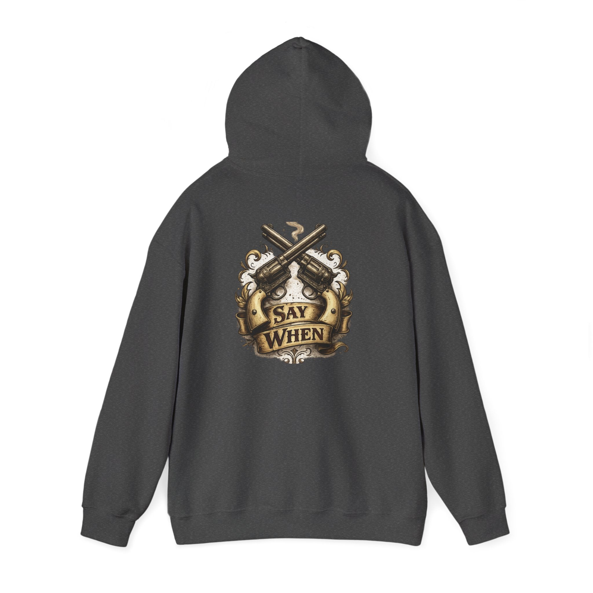 Western Outlaw Hoodie — "Say When" Vintage Gunslinger Pullover