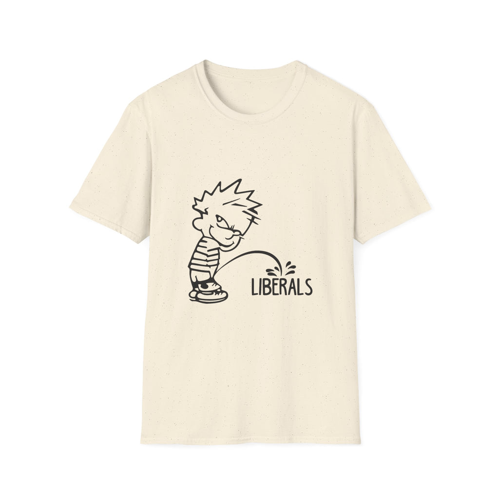 Political Humor T-Shirt — Cartoon Boy ‘Peeing on Liberals’ Graphic