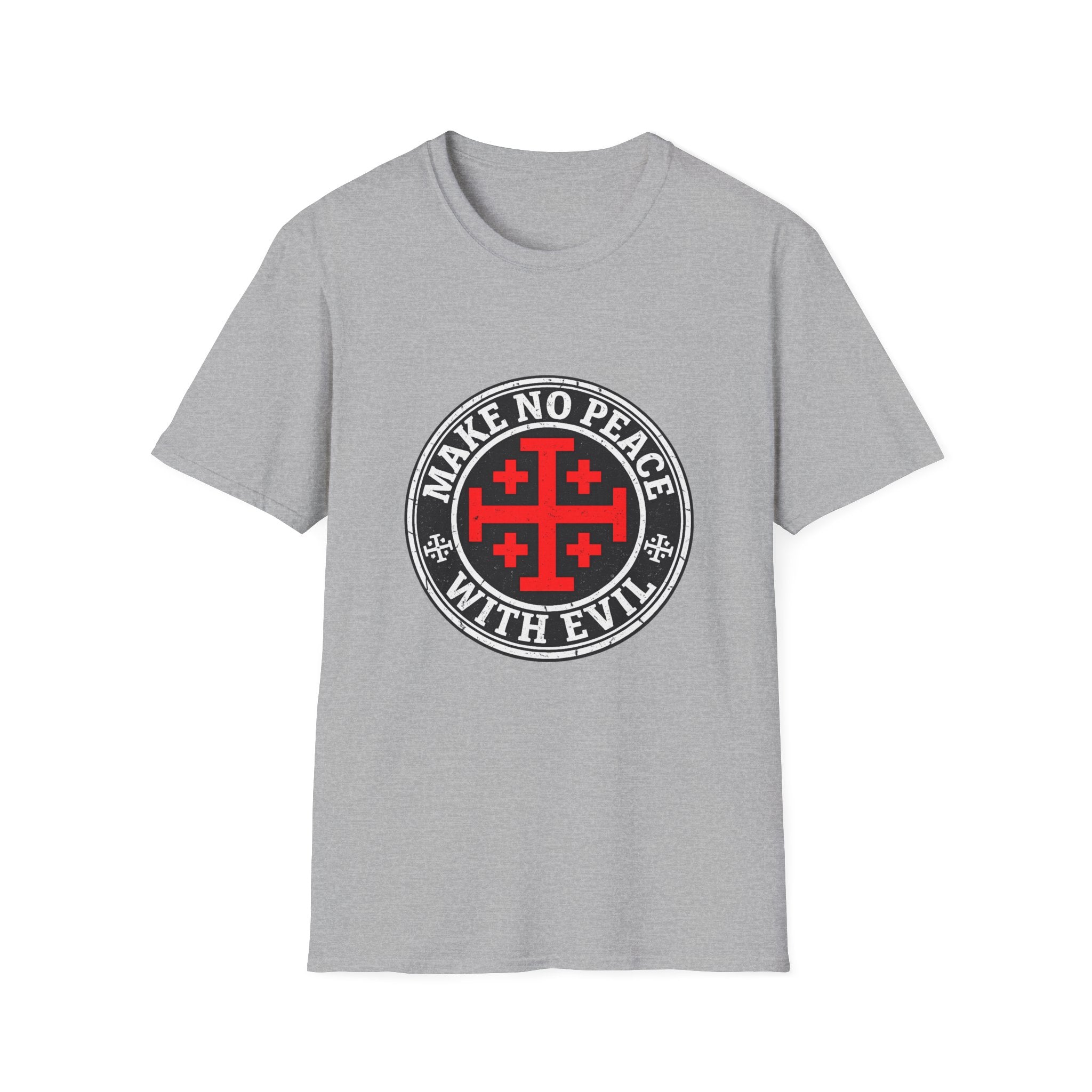 Make No Peace T-Shirt — Bold Crusader Emblem Tee ("Make No Peace With Evil")