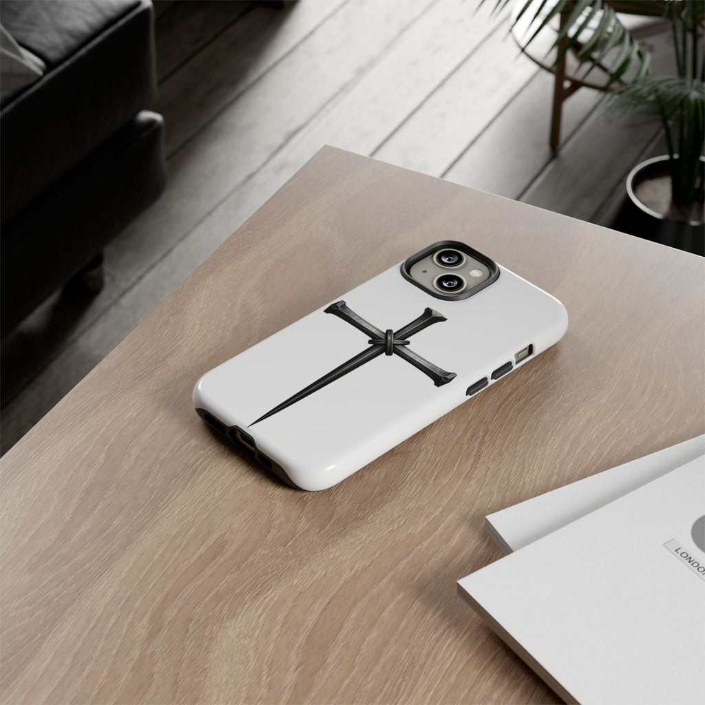 Nail Cross Tough Phone Case – Minimal Gothic Christian Armor for Samsung & iPhone