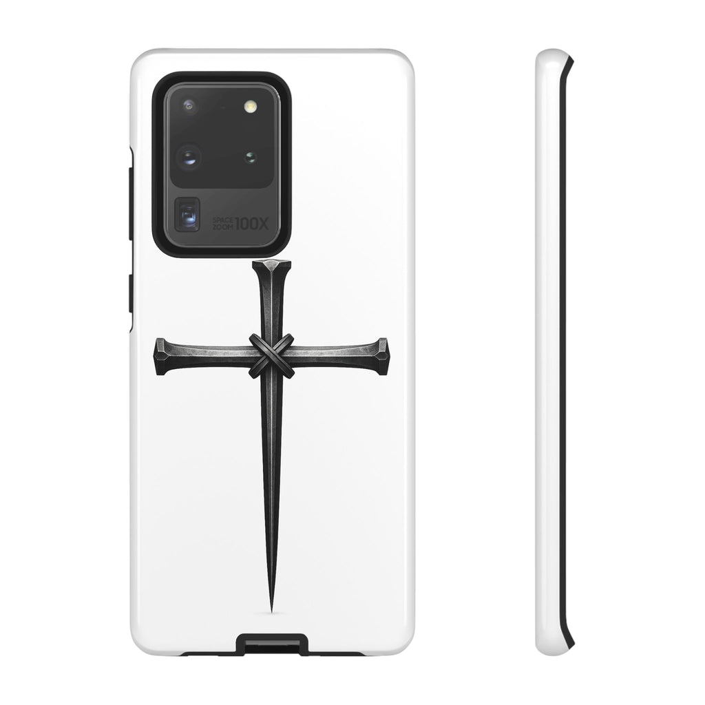 Nail Cross Tough Phone Case – Minimal Gothic Christian Armor for Samsung & iPhone