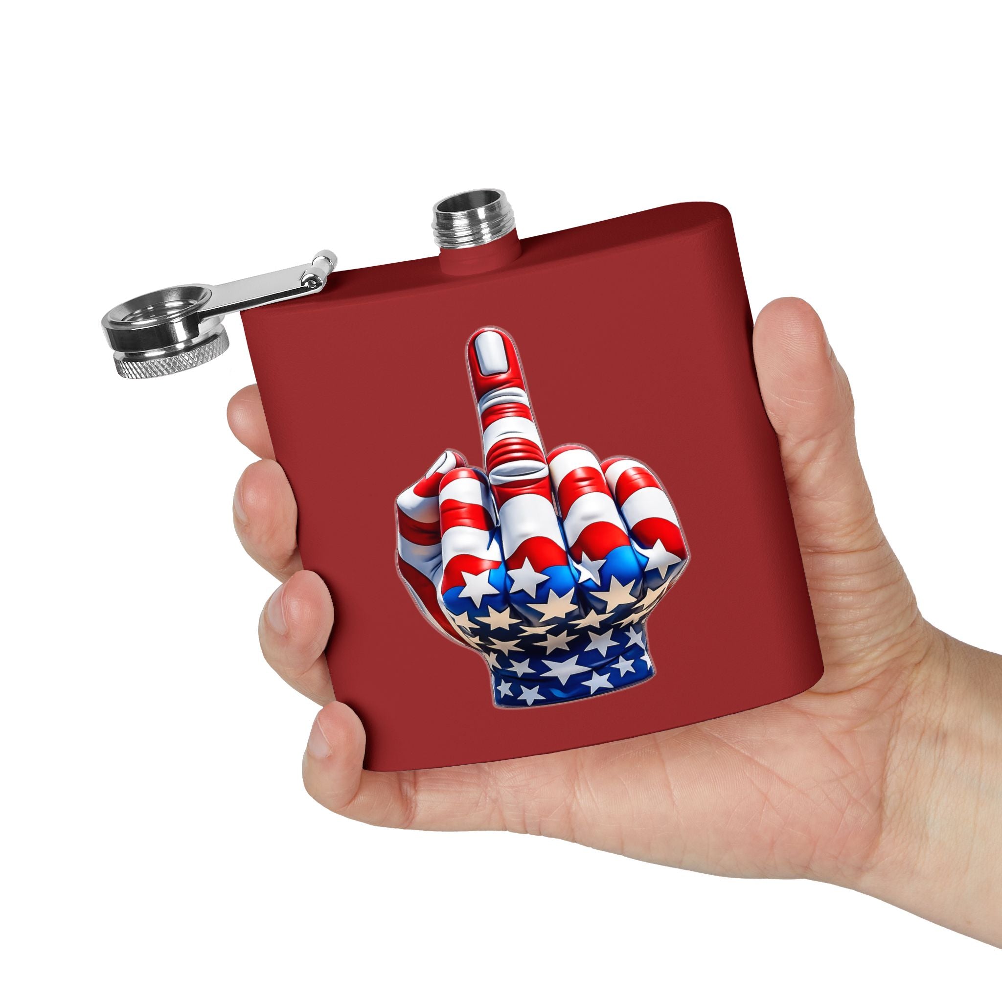 6oz Stainless Steel Flask — Patriotic Middle Finger USA Flag Design
