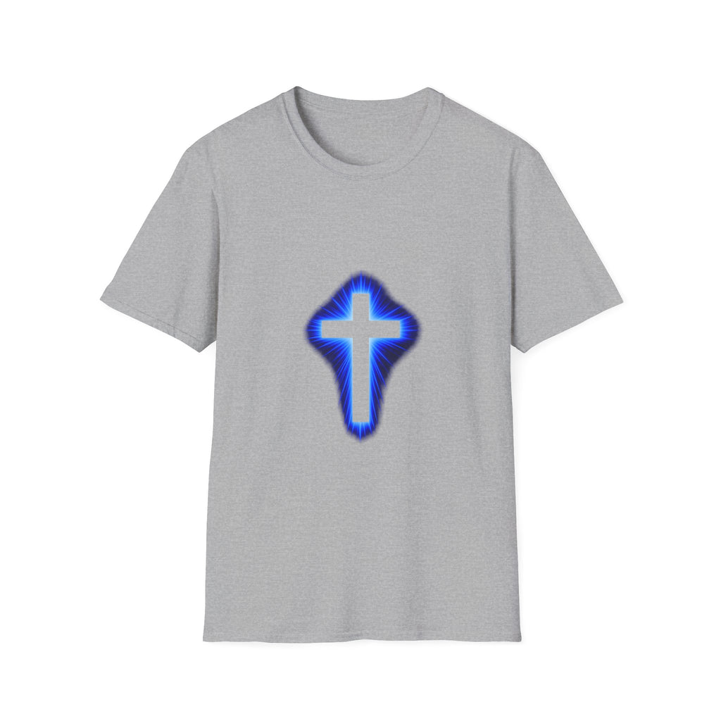 Blue Glowing Cross T‑Shirt — Christian Faith Graphic Tee