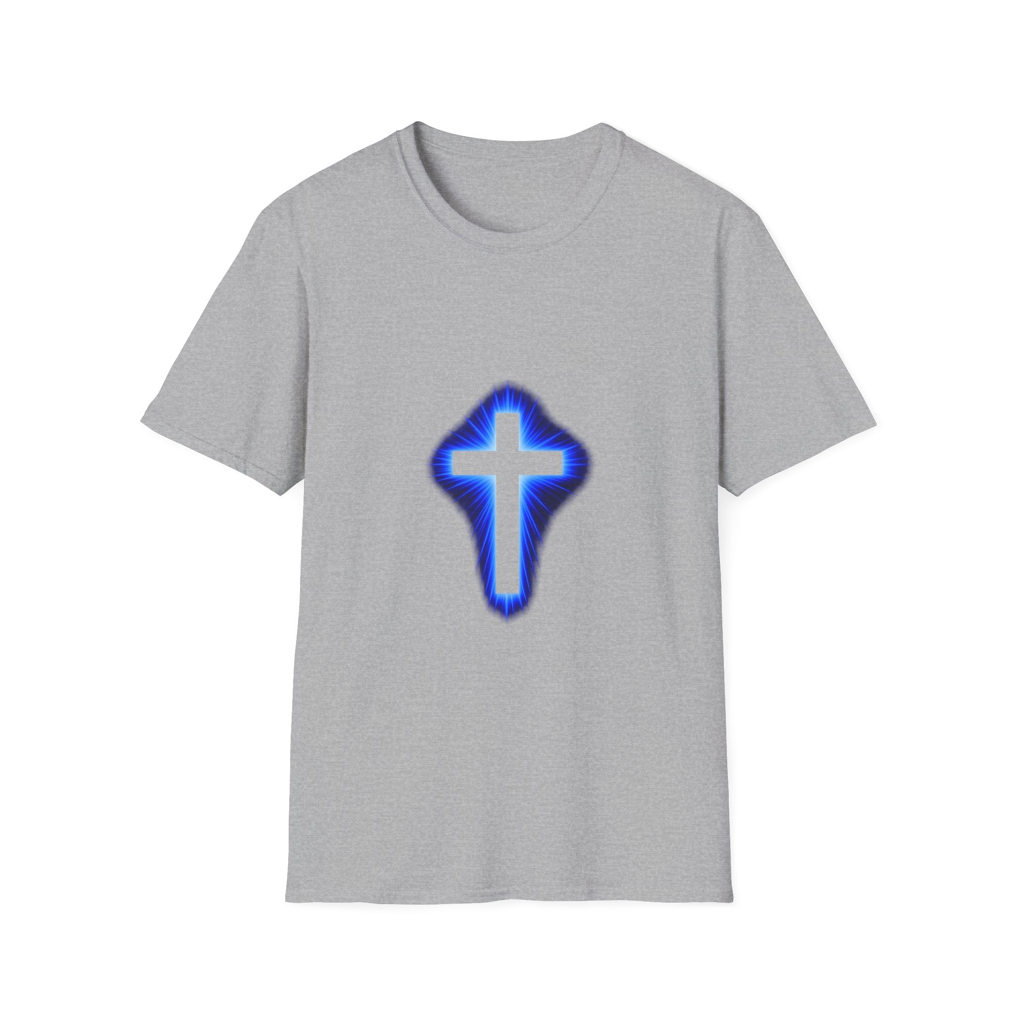 Blue Glowing Cross T‑Shirt — Christian Faith Graphic Tee