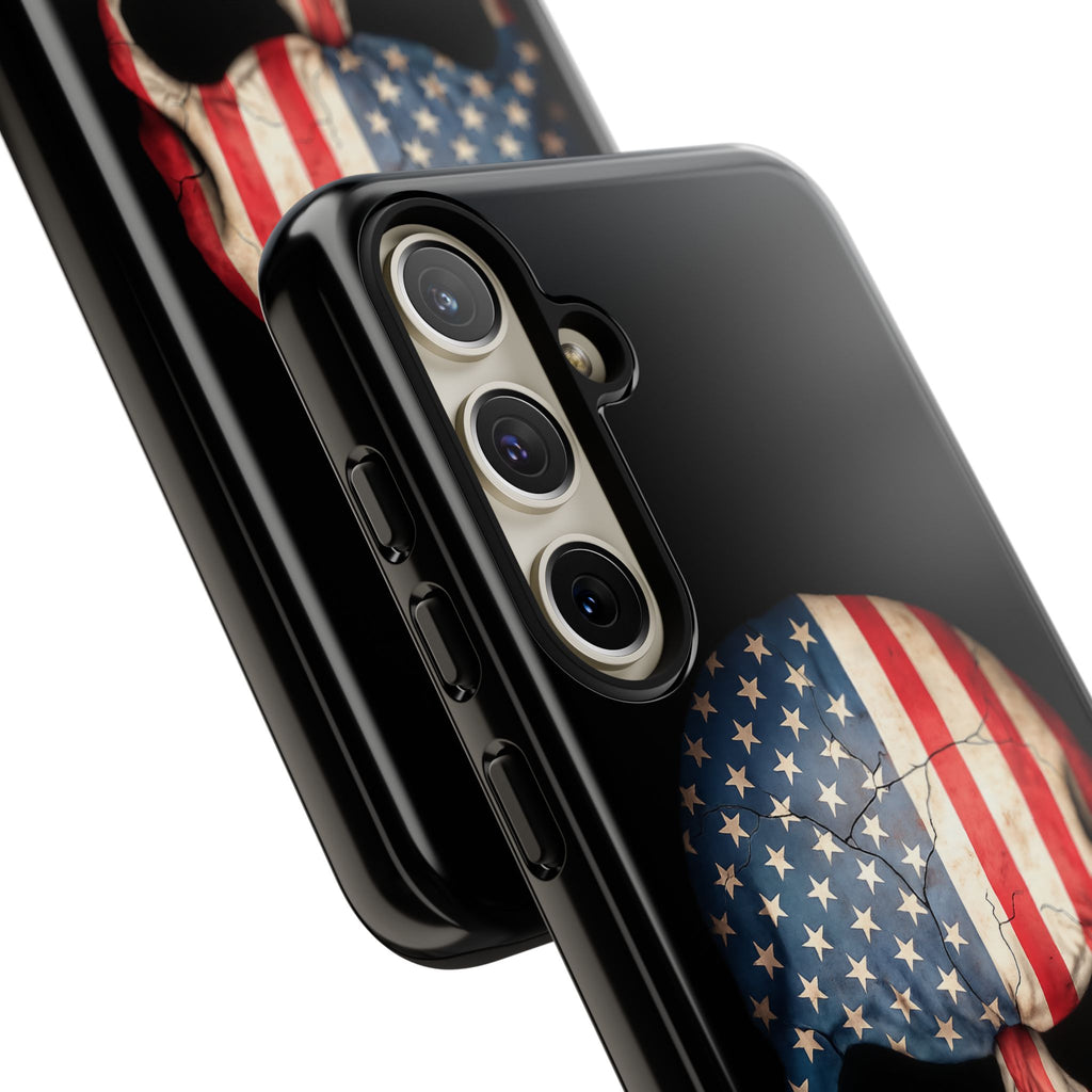 American Flag Skull Phone Case - Patriotic Tough Protective Cover