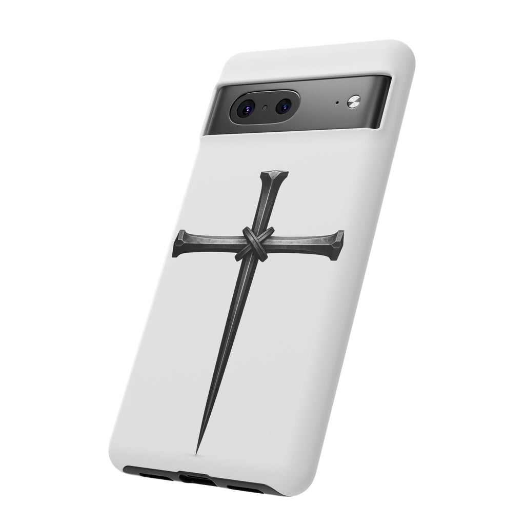 Nail Cross Tough Phone Case – Minimal Gothic Christian Armor for Samsung & iPhone