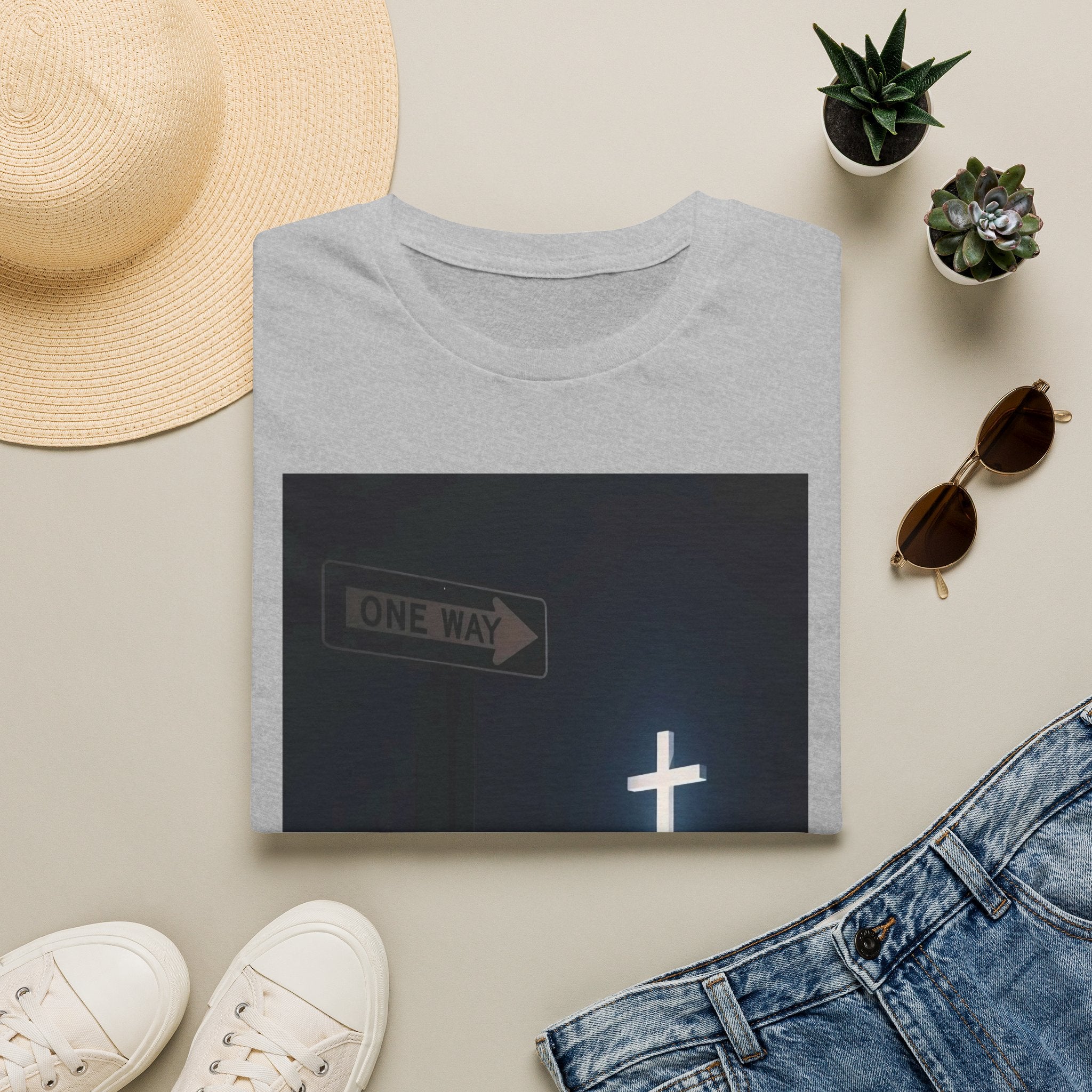 Christian Cross T-Shirt - One Way Street Sign Faith Tee
