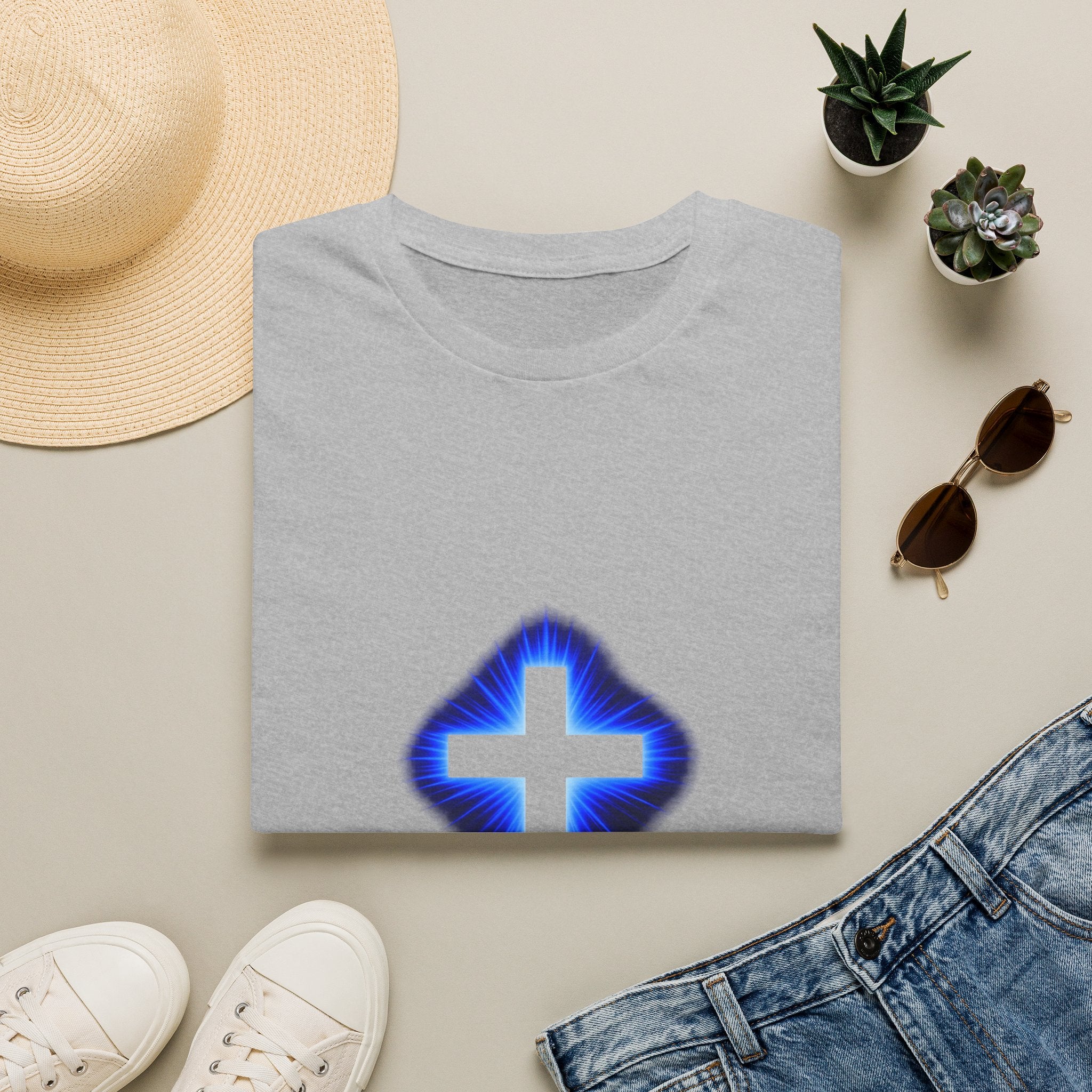 Blue Glowing Cross T‑Shirt — Christian Faith Graphic Tee