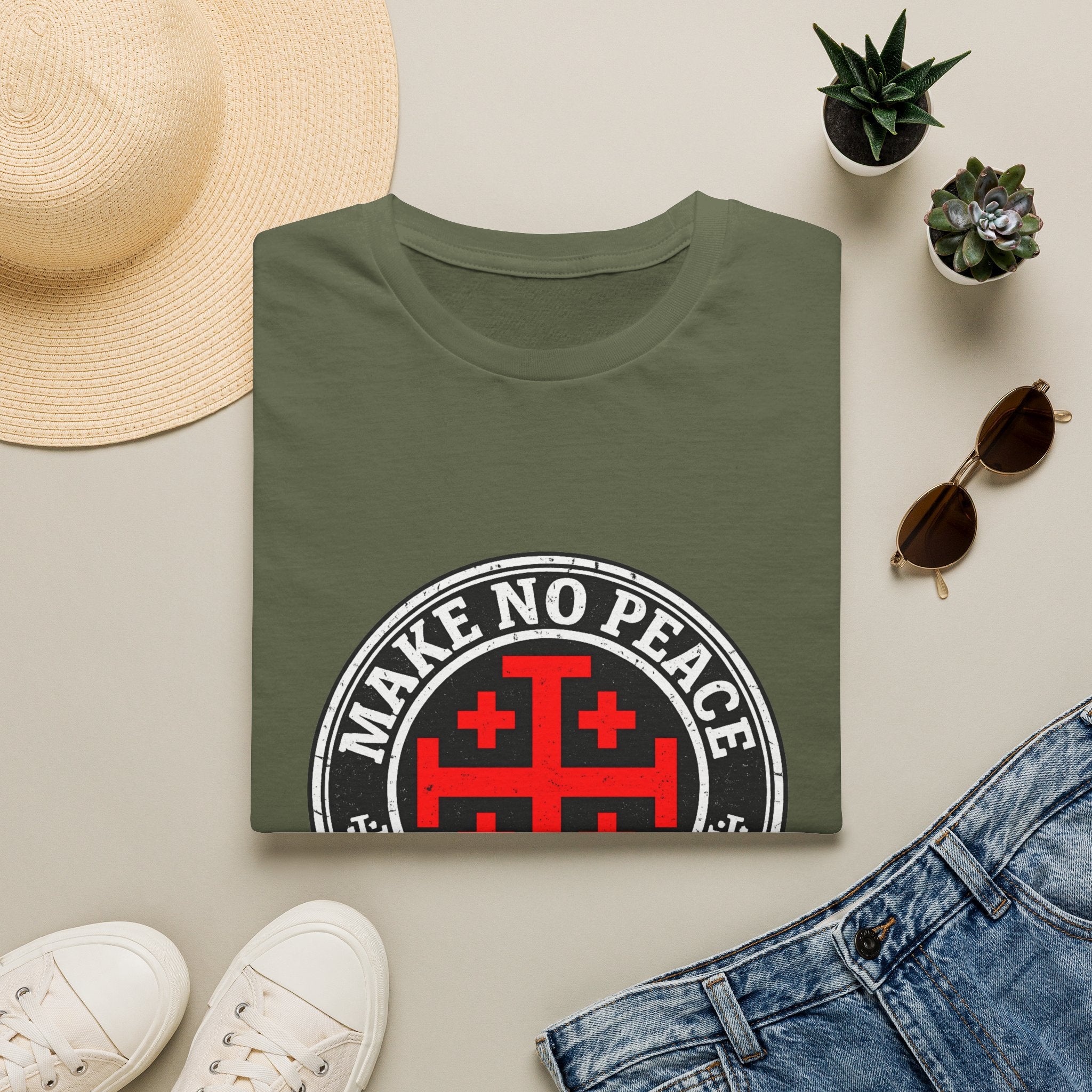 Make No Peace T-Shirt — Bold Crusader Emblem Tee ("Make No Peace With Evil")