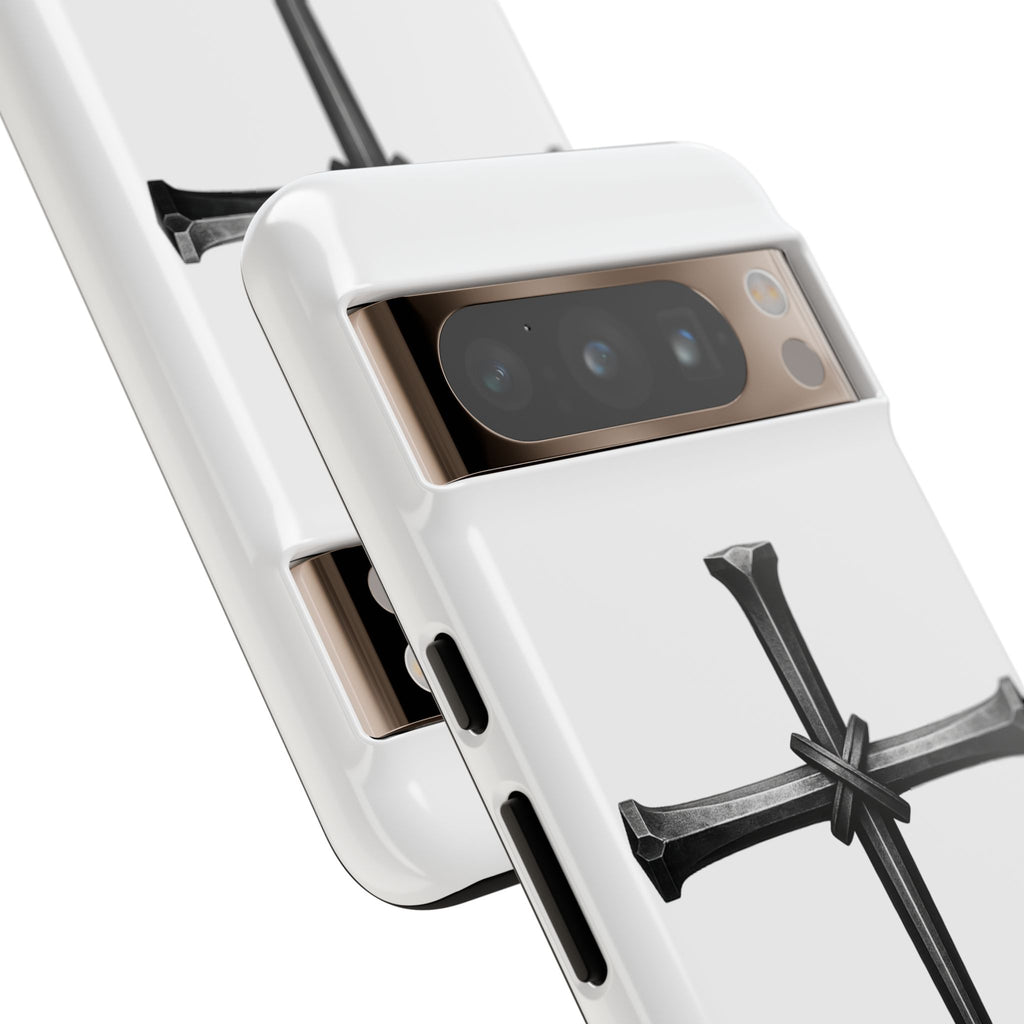Nail Cross Tough Phone Case – Minimal Gothic Christian Armor for Samsung & iPhone