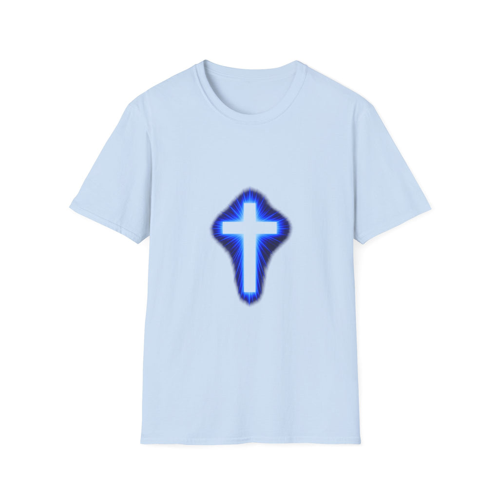 Blue Glowing Cross T‑Shirt — Christian Faith Graphic Tee