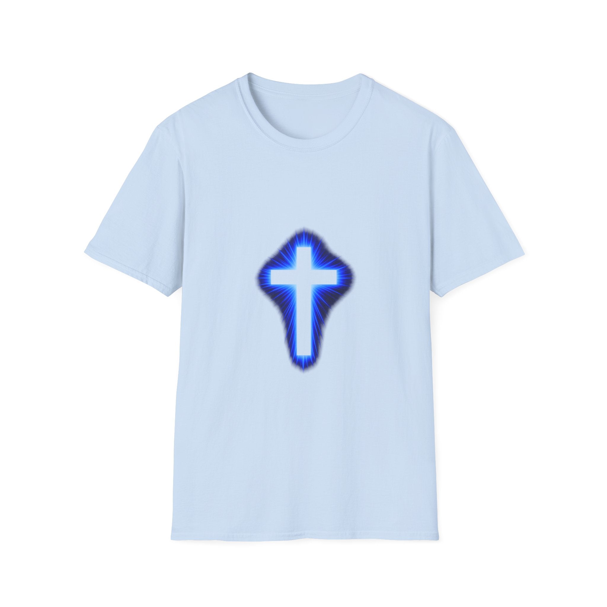 Blue Glowing Cross T‑Shirt — Christian Faith Graphic Tee