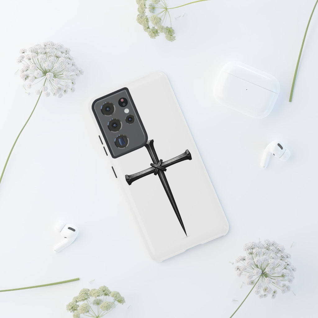 Nail Cross Tough Phone Case – Minimal Gothic Christian Armor for Samsung & iPhone