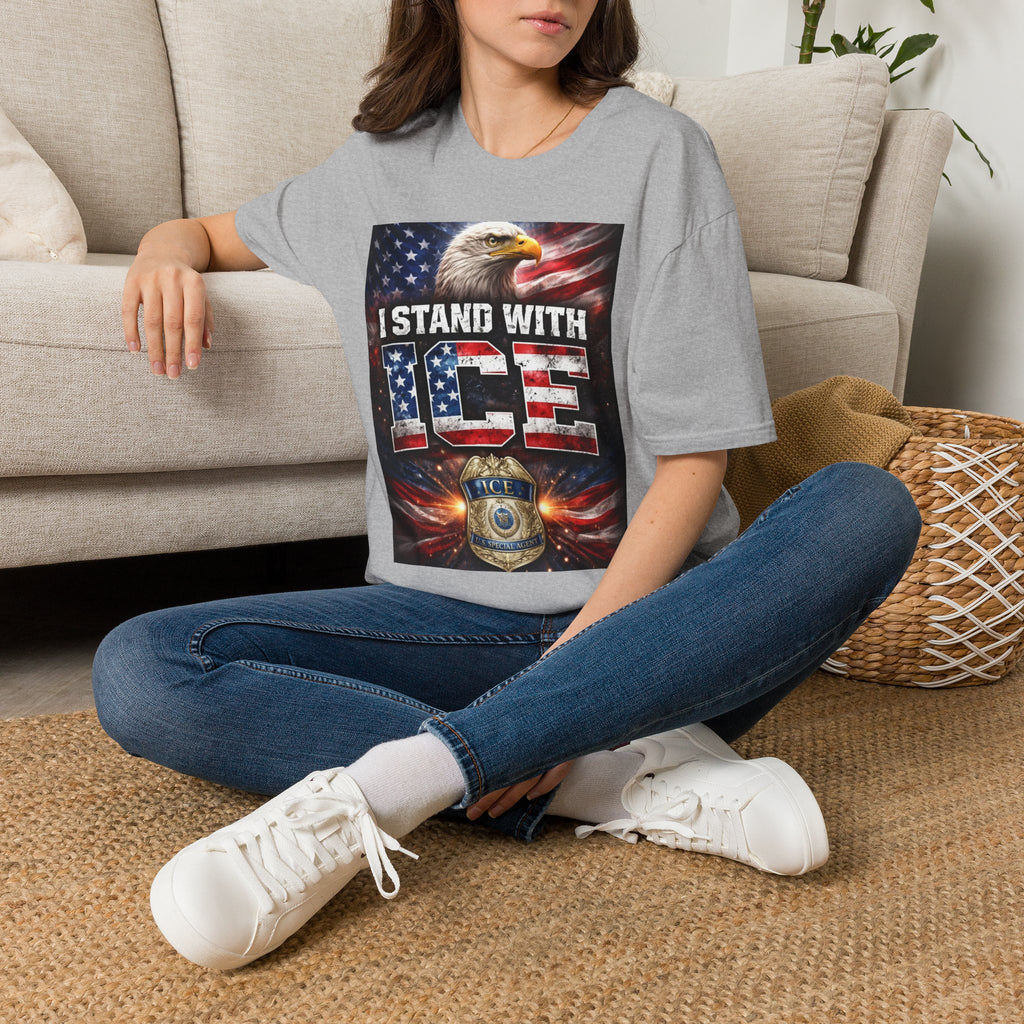 I Stand With ICE American Flag Eagle T-Shirt — Pro-ICE Patriotic Tee