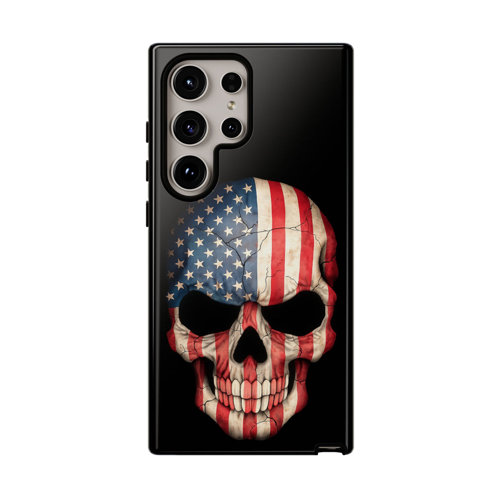 American Flag Skull Phone Case - Patriotic Tough Protective Cover
