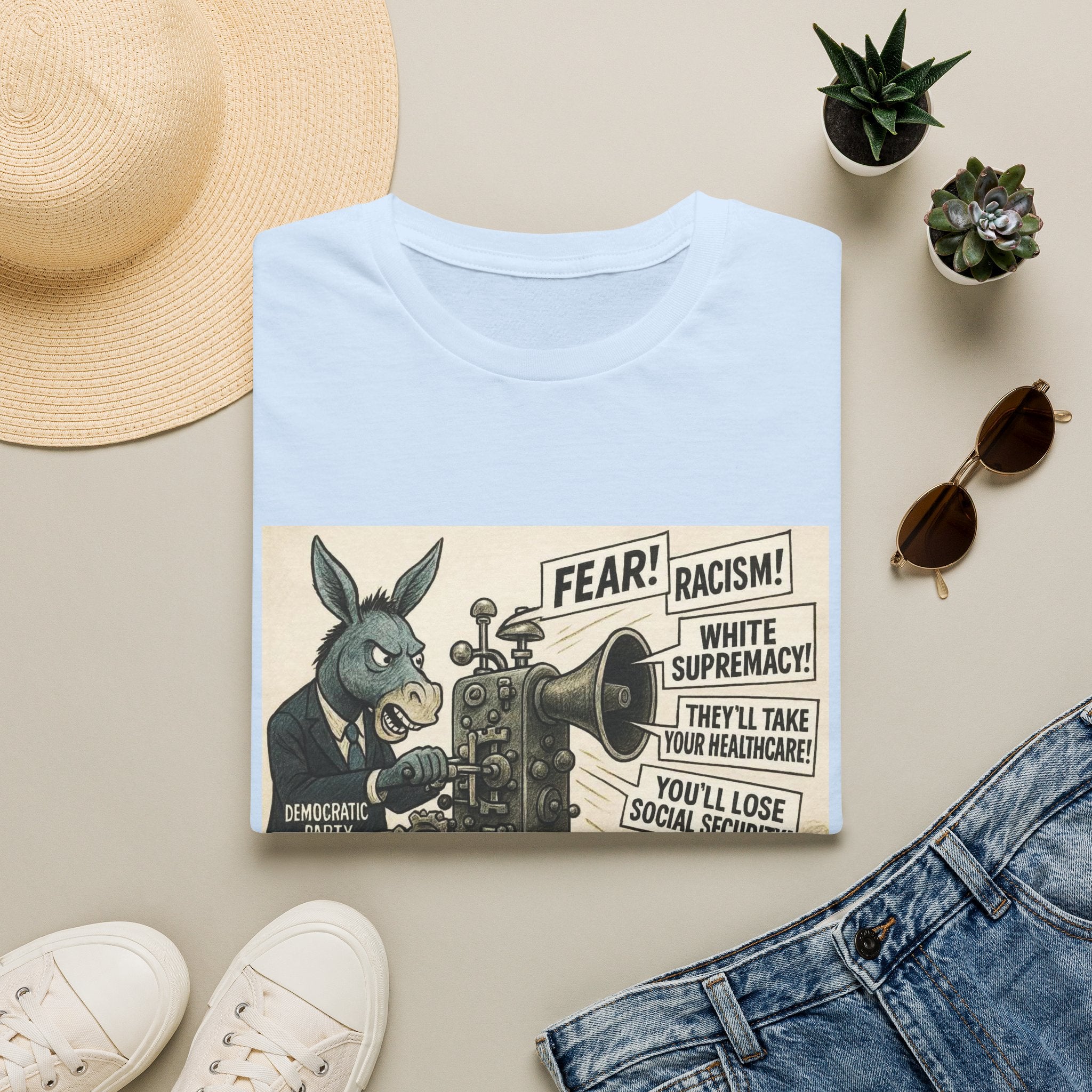 Graphic T-Shirt — Vintage Political Cartoon ‘Fear! Racism! White Supremacy!’