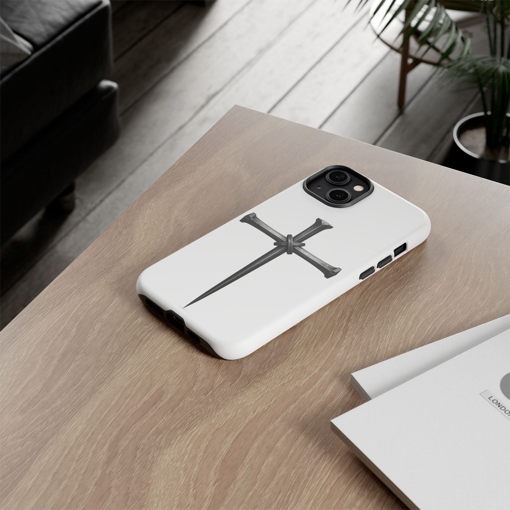 Nail Cross Tough Phone Case – Minimal Gothic Christian Armor for Samsung & iPhone