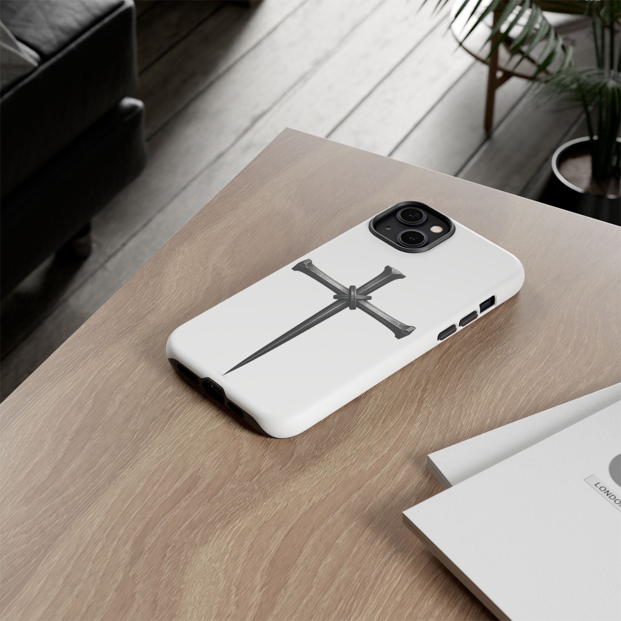 Nail Cross Tough Phone Case – Minimal Gothic Christian Armor for Samsung & iPhone