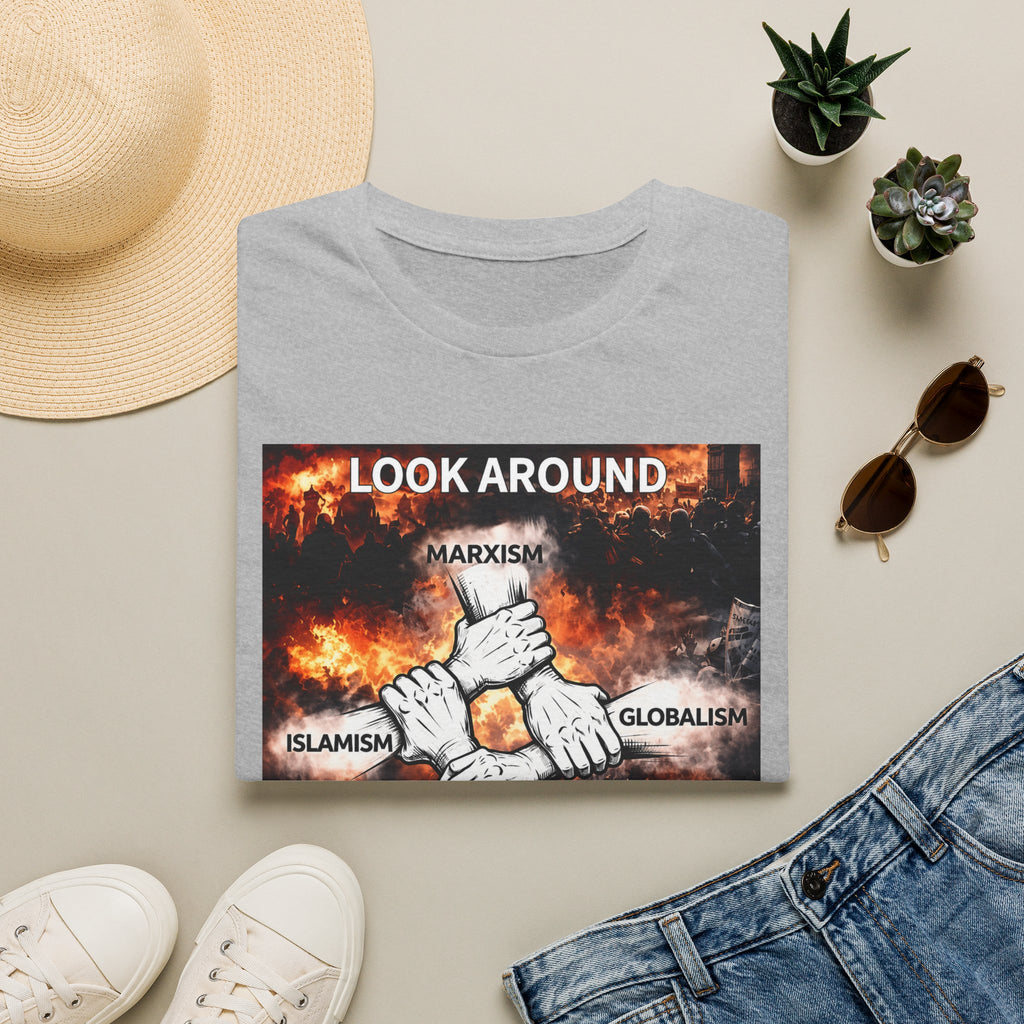 Political Graphic T-Shirt — "Look Around" Protest Design