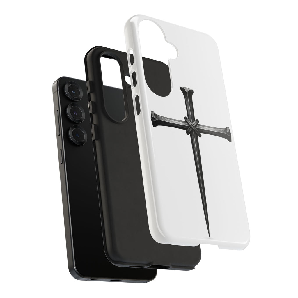 Nail Cross Tough Phone Case – Minimal Gothic Christian Armor for Samsung & iPhone