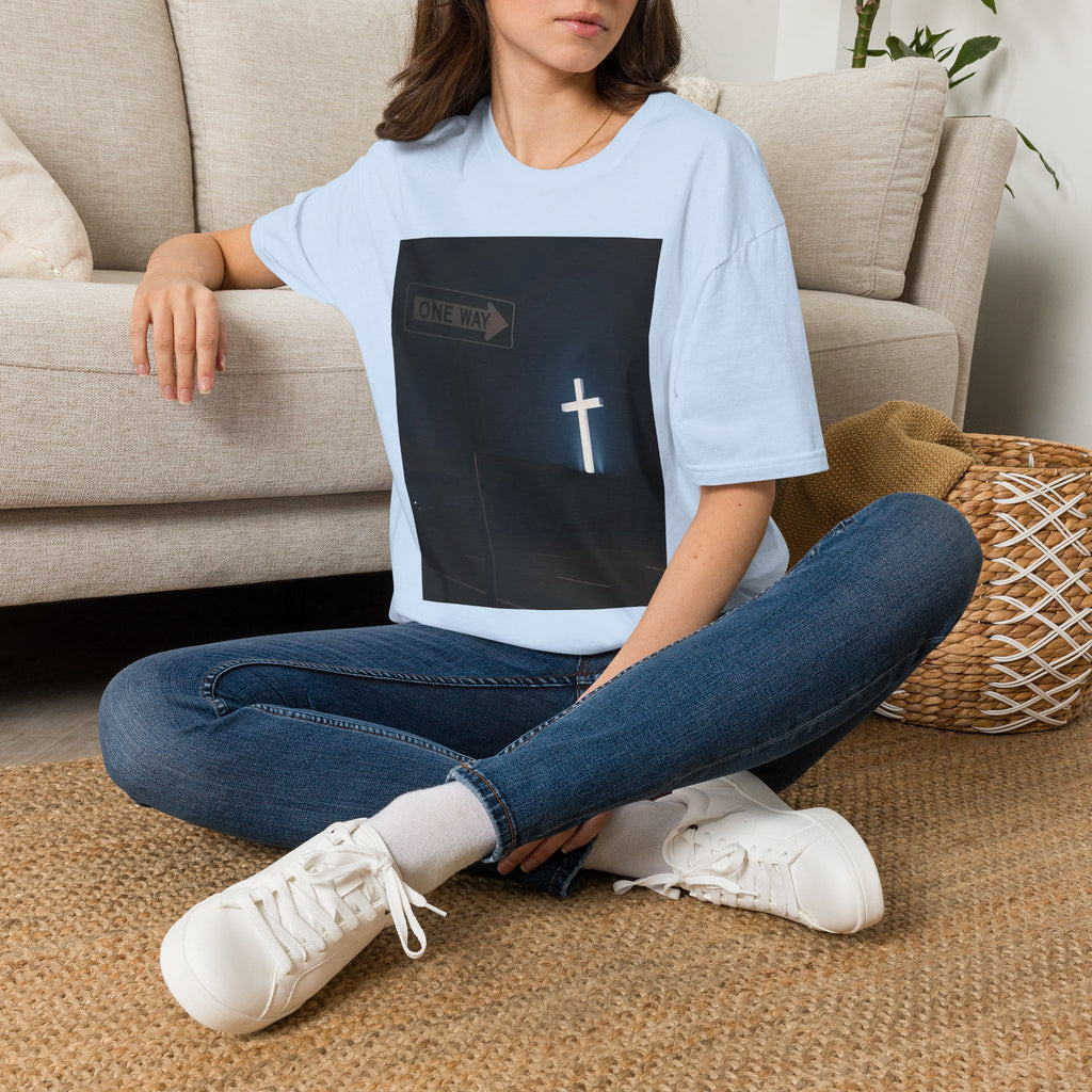 Christian Cross T-Shirt - One Way Street Sign Faith Tee