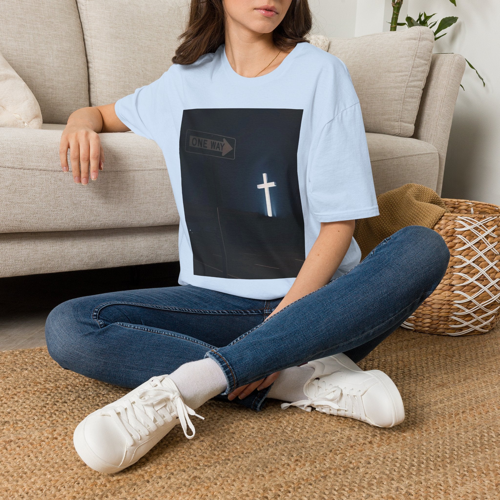 Christian Cross T-Shirt - One Way Street Sign Faith Tee