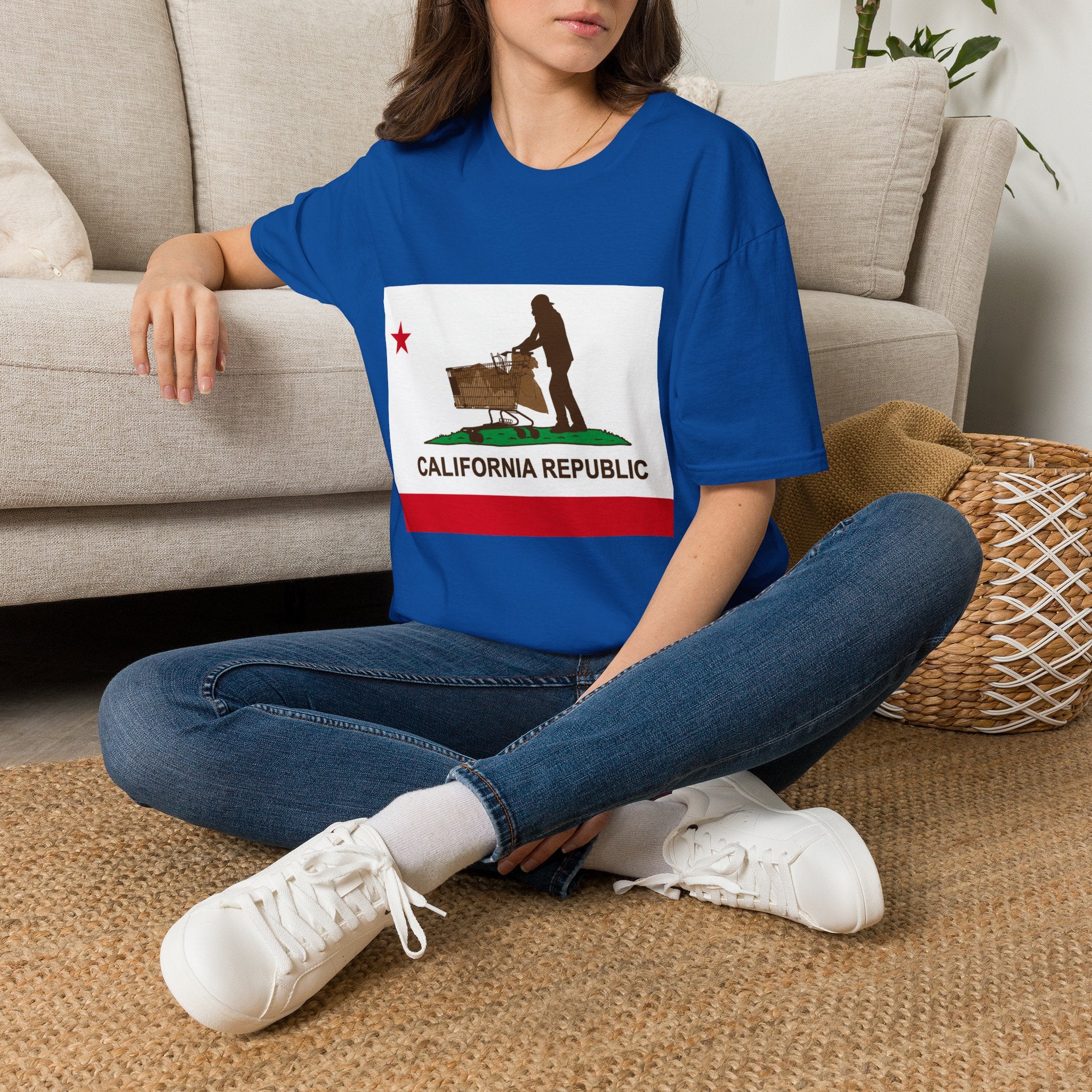 California Republic Grocery Cart T-Shirt — Funny State Flag Design