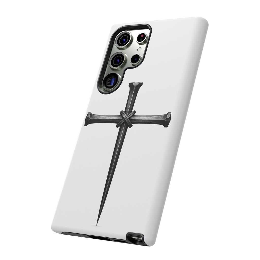 Nail Cross Tough Phone Case – Minimal Gothic Christian Armor for Samsung & iPhone