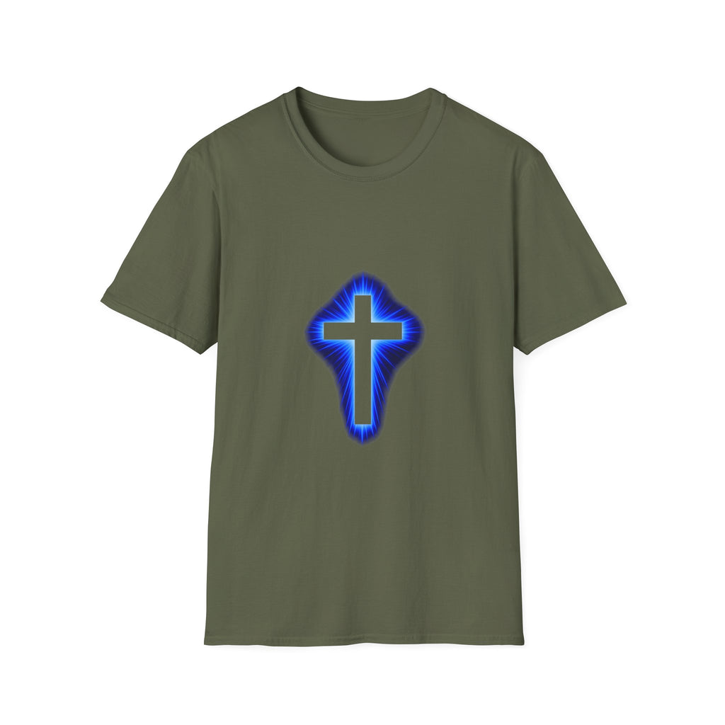 Blue Glowing Cross T‑Shirt — Christian Faith Graphic Tee