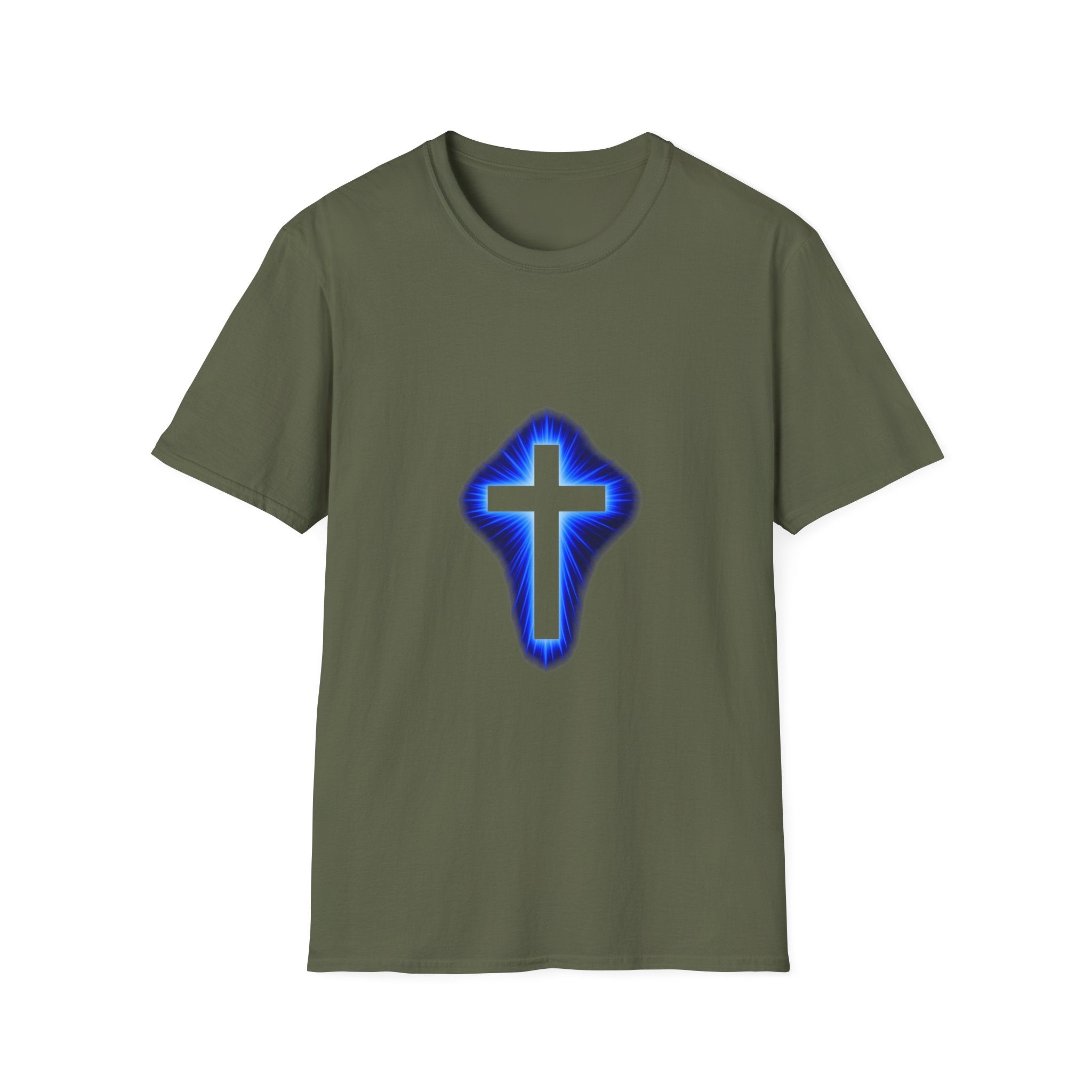 Blue Glowing Cross T‑Shirt — Christian Faith Graphic Tee