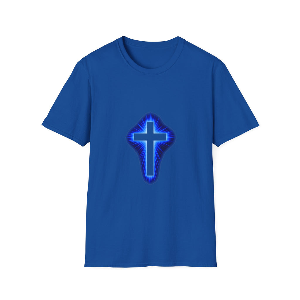 Blue Glowing Cross T‑Shirt — Christian Faith Graphic Tee