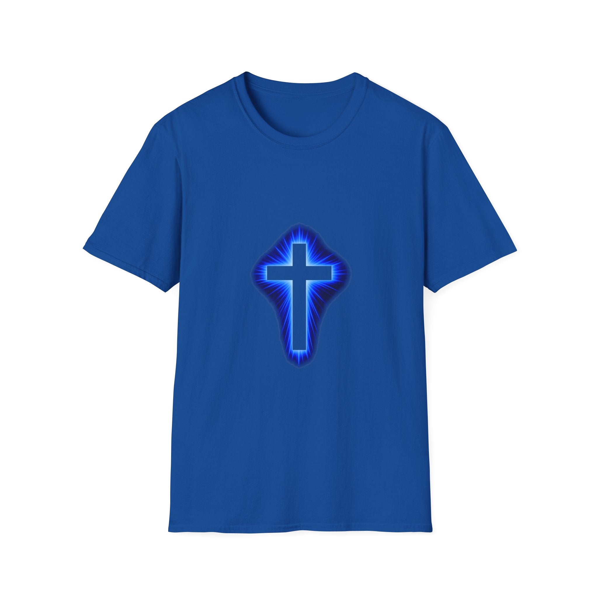 Blue Glowing Cross T‑Shirt — Christian Faith Graphic Tee