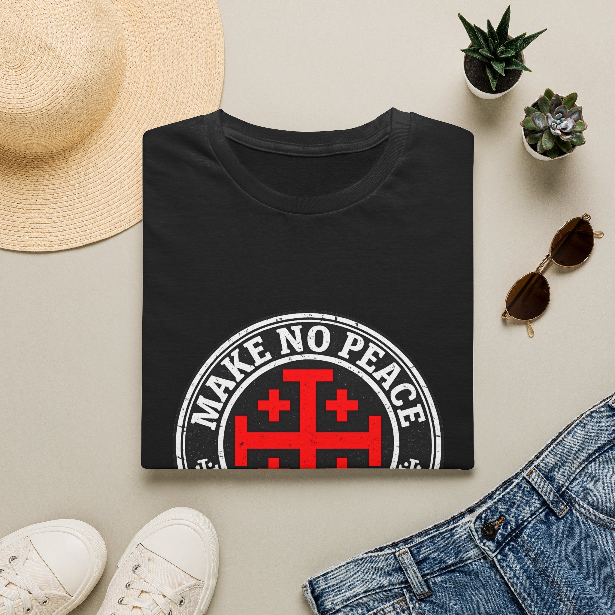 Make No Peace T-Shirt — Bold Crusader Emblem Tee ("Make No Peace With Evil")