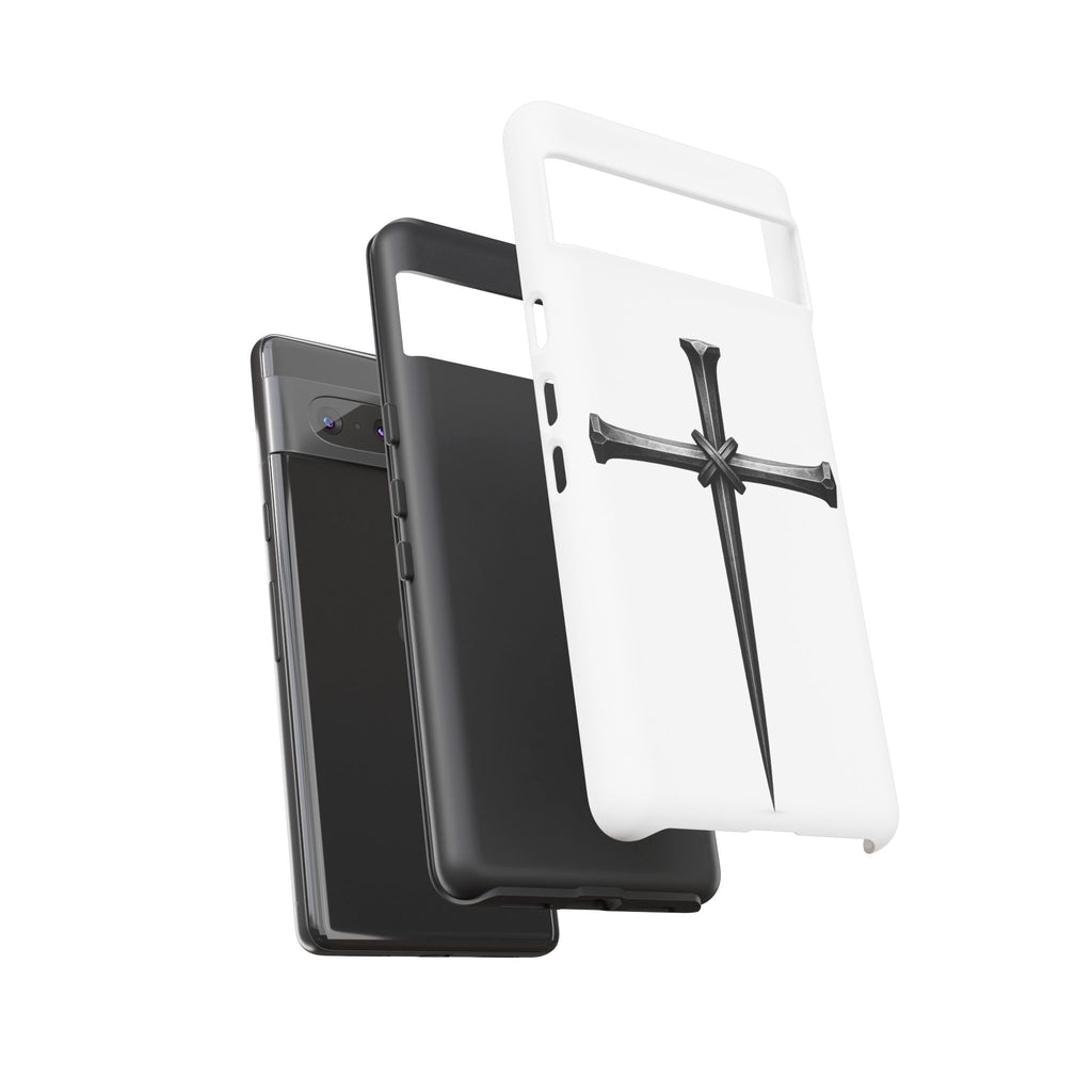 Nail Cross Tough Phone Case – Minimal Gothic Christian Armor for Samsung & iPhone